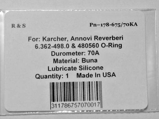 Karcher 6.362-498.0 / AR 480560 / O-Ring / 6.75 X 1.78 NBR 70 / R&S 178-675/70KA