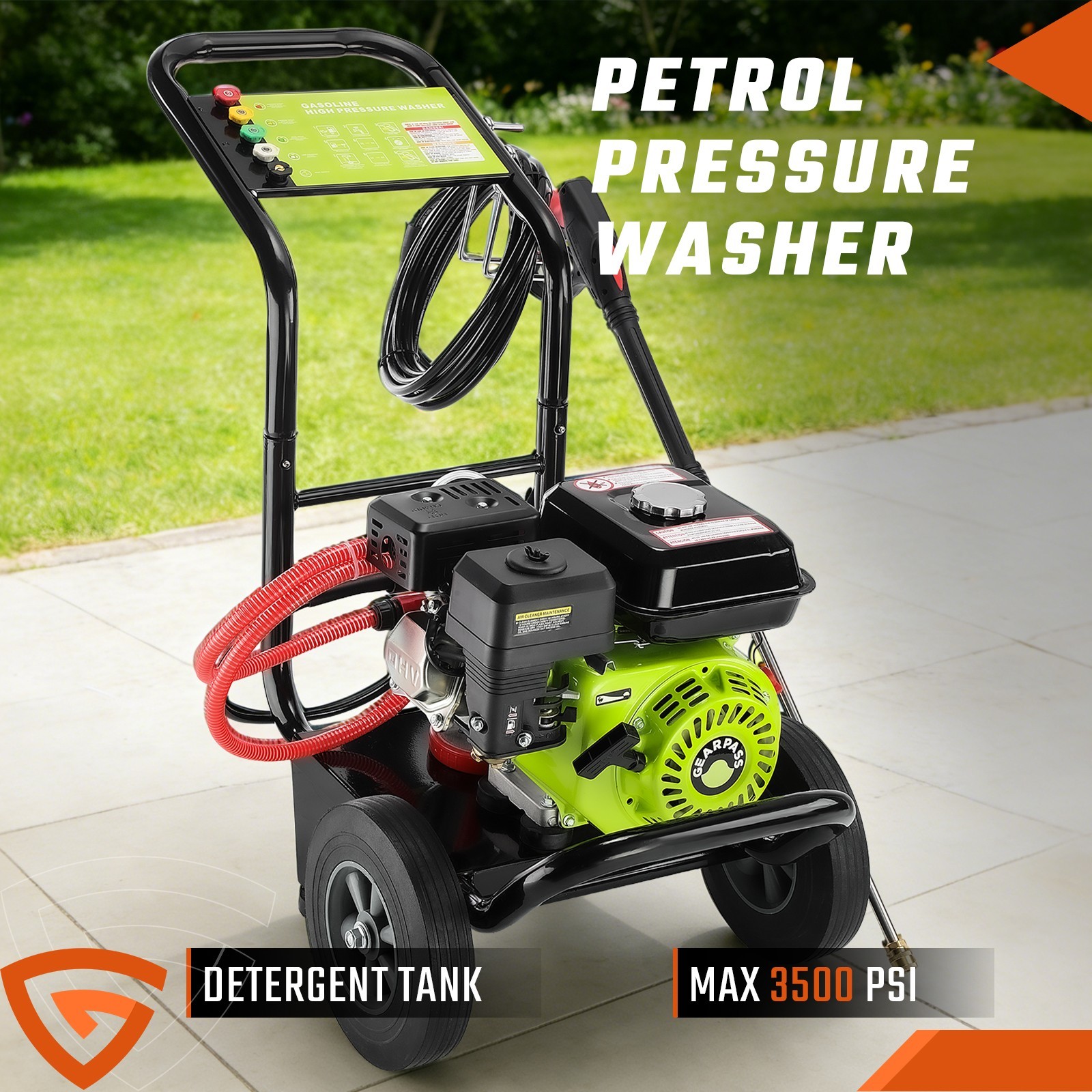 Power Petrol Pressure Washer Jet Wash 3500PSI 212cc 240Bar w/ 5 Nozzles 4-spoke