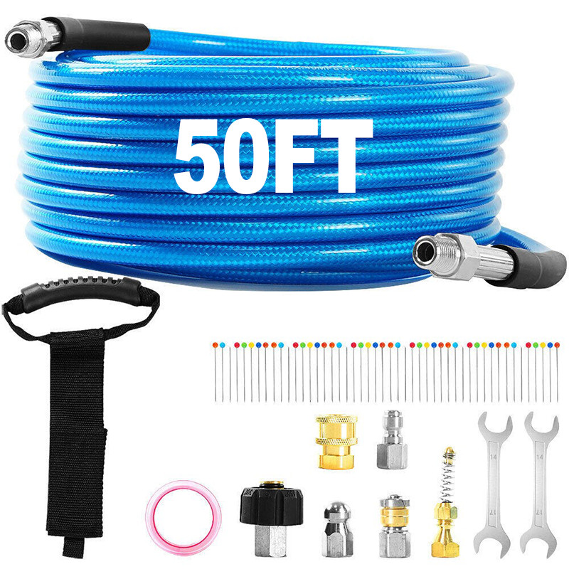 50FT 1/4″ M-NPT 5800PSI Drain Cleaner Hose Sewer Jetter Kit for Pressure Washer