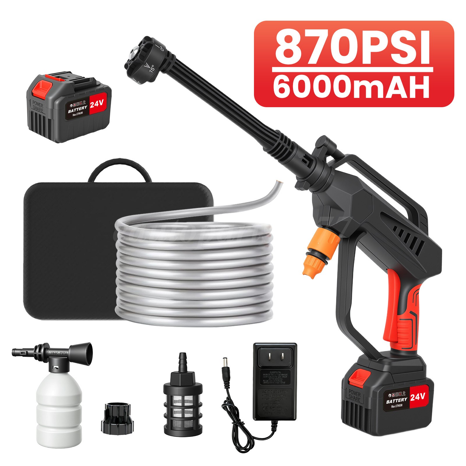 21V Portable Cordless Electric 870PSI High Pressure Water Spray Gun Car Washer