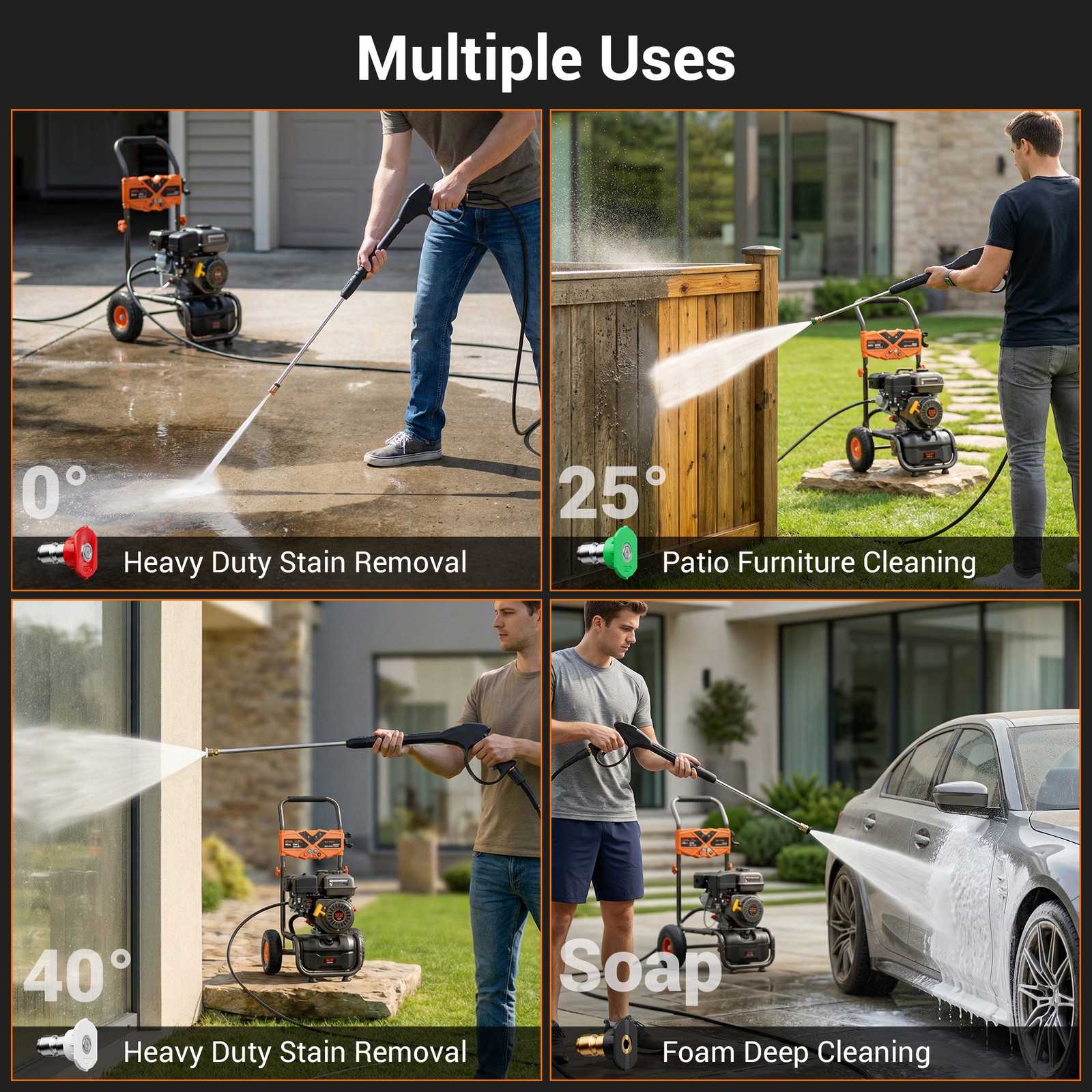 Mutaomay Gas Cold Water Pressure Washer 3500PSI 2.3GPM Soap Tank&25Fft Hose