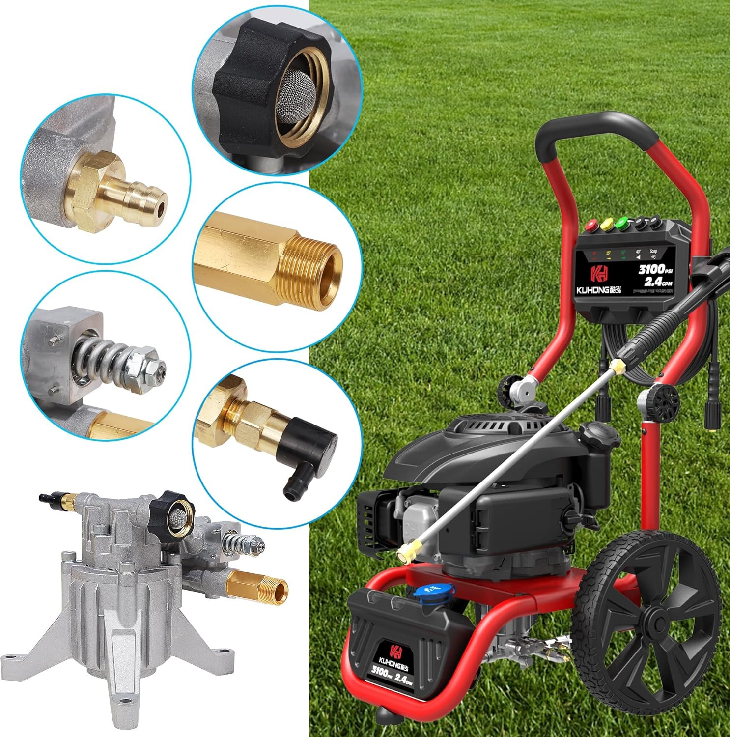 Pressure Washer Pump, 7/8″ Shaft Vertical Plunger, 3400 PSI Max, 2.5 GPM, Replac