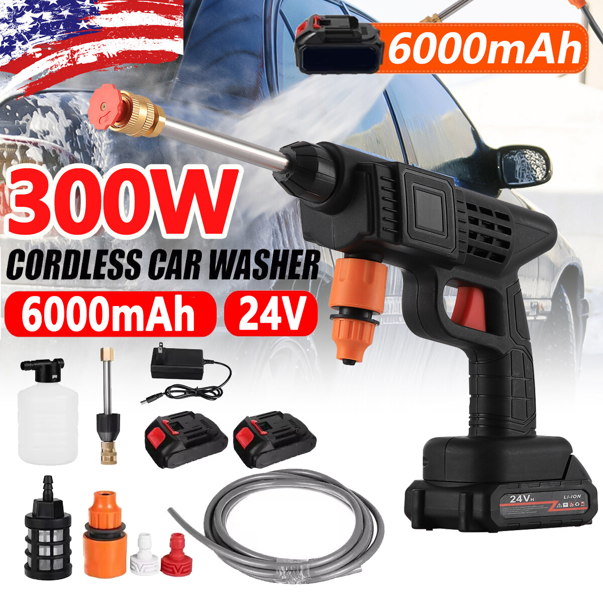Portable Cordless Electric High Pressure Water Spray Gun Car Washer Yard Cleaner