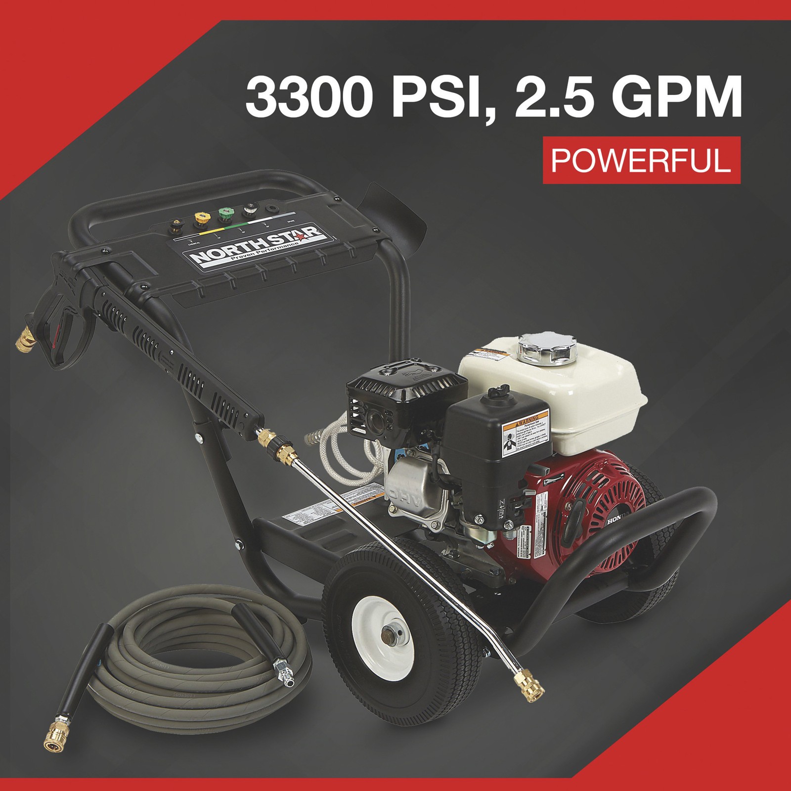 NorthStar Gas Cold Water Pressure Washer, Honda GX200 OHV Engine, 3300 PSI, 2.5