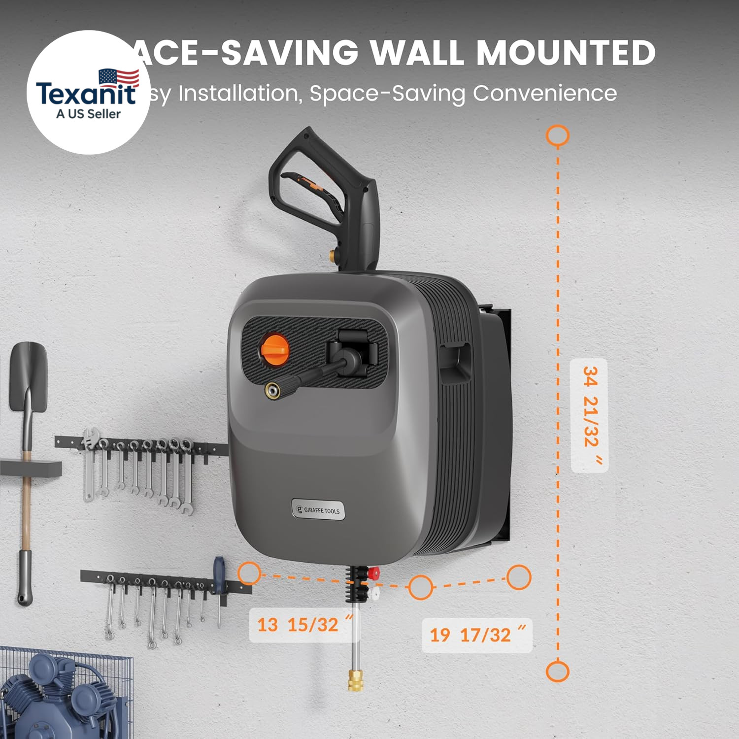 Grandfalls Retractable Pressure Washer G20B, 2500 PSI 2.2 GPM, Wall Mounted Powe