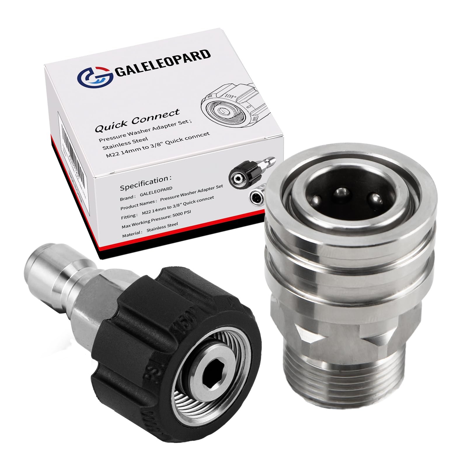 Pressure Washer Adapter Set M22 14mm to 3/8 Inch Quick Connect Pressure Washe…