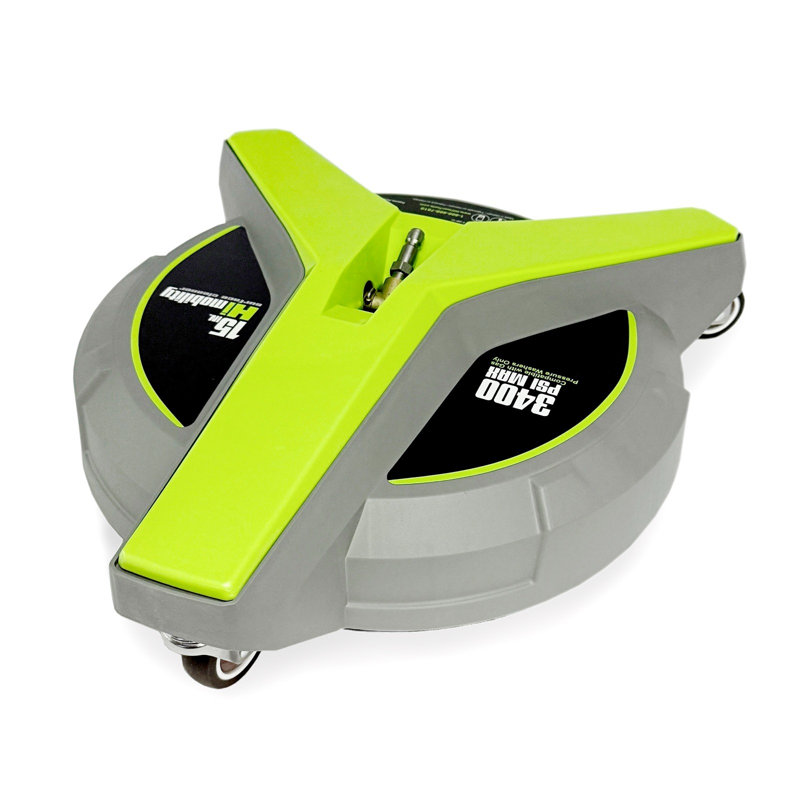 Hiclean 15” Pressure Washer Surface Cleaner with 3 Caster Wheels – 3400 Max PSI