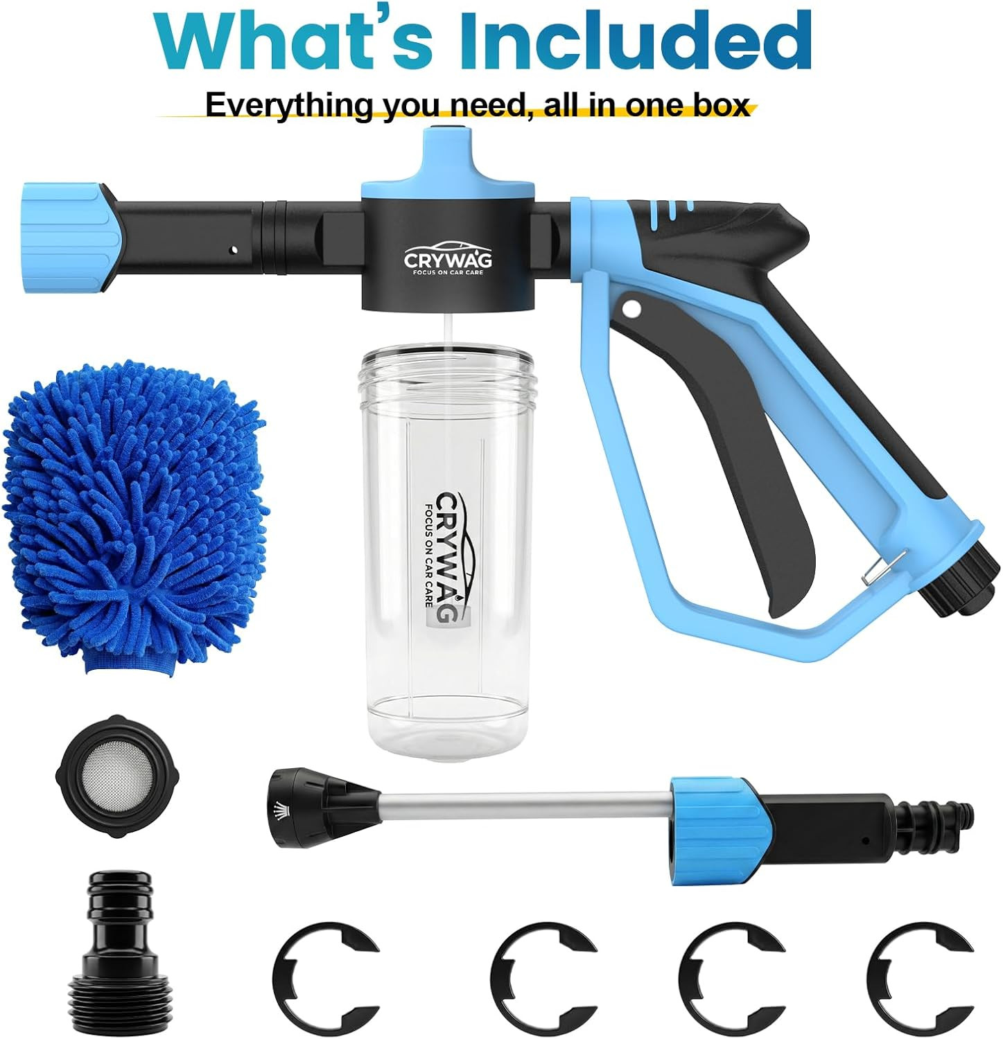 Car Wash Foam Gun for Garden Hose, Foam Cannon Kit with Microfiber Wash Mitt, Ex