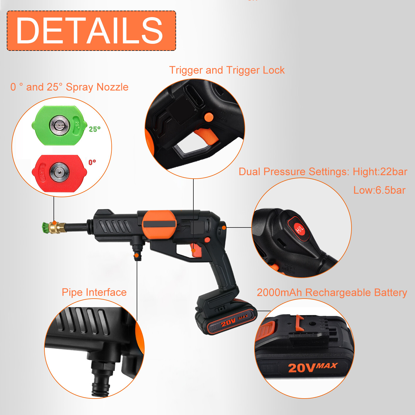 Cordless Pressure Washer Portable Power Cleaner 320 psi /2.0A Battery & Charger