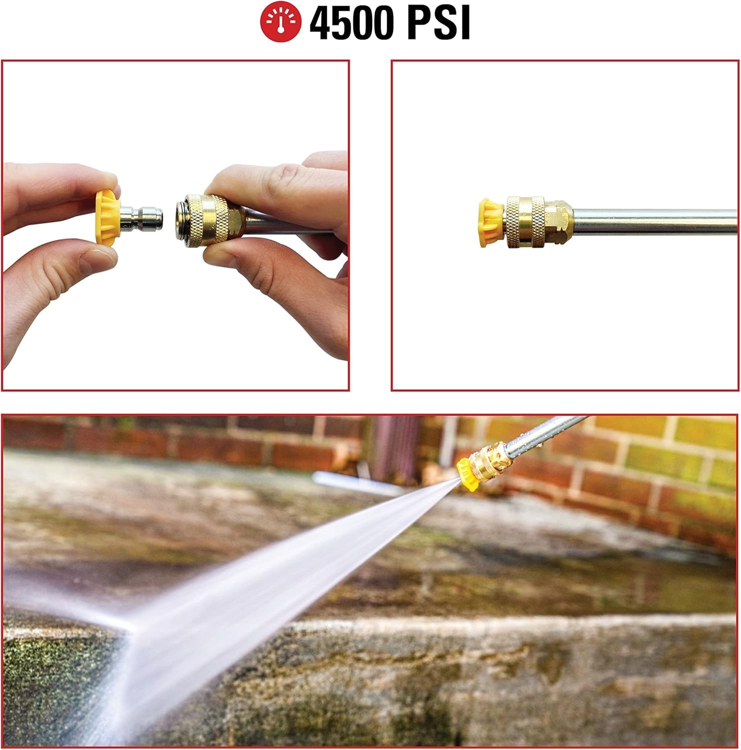 Versatile 4500 PSI Pressure Washer Nozzles – Stainless Steel, Easy Connect Set