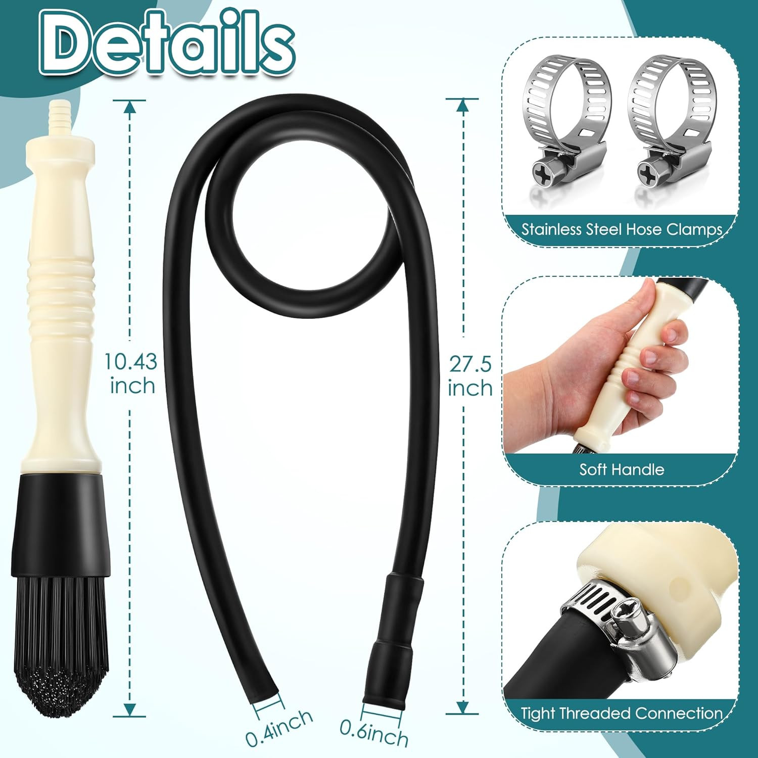 Parts Washer Brush with 27.5 Inch Flow Hose, Wear Resistant Cleaning Tool with 2
