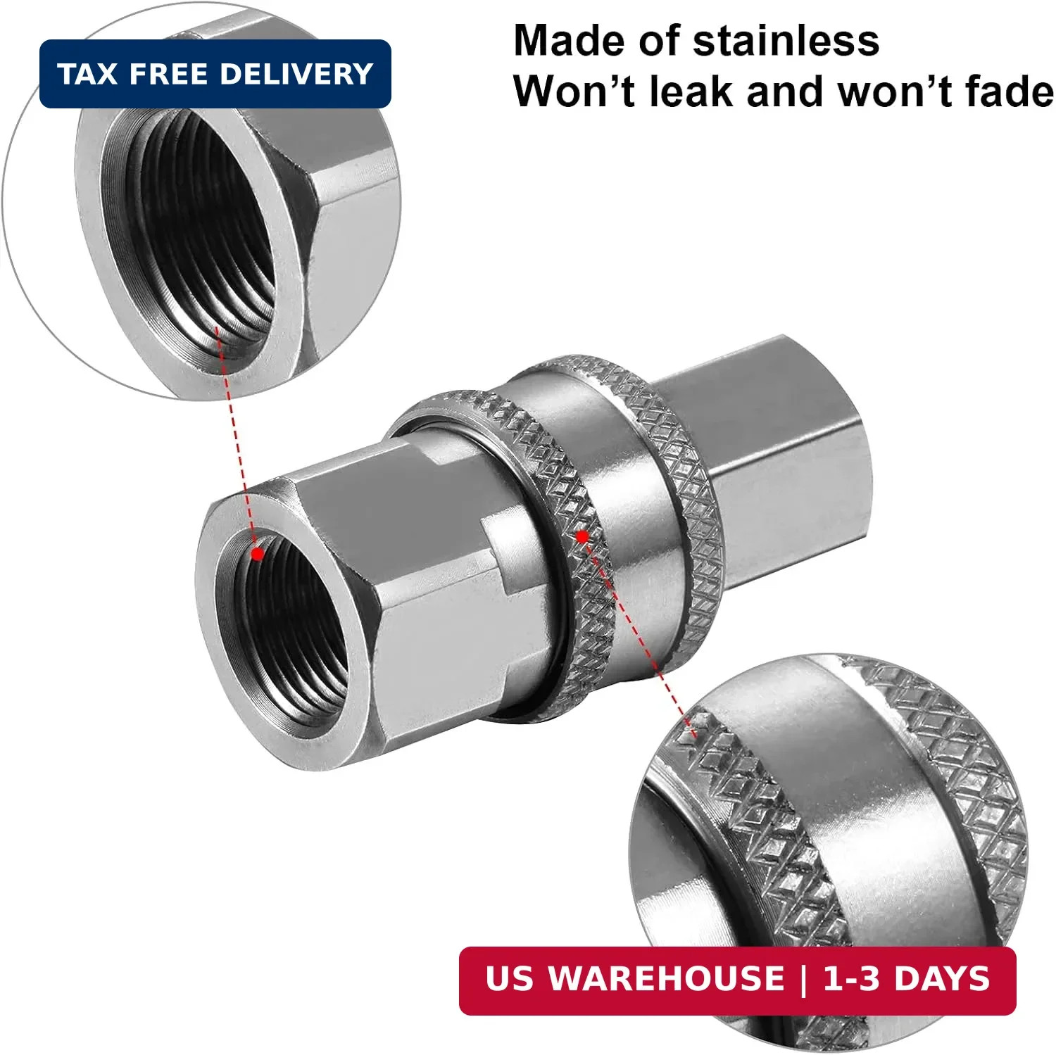 Hotop 4 Sets NPT 3/8 Inch Stainless Steel Male and Female Quick Connector Kit Pr