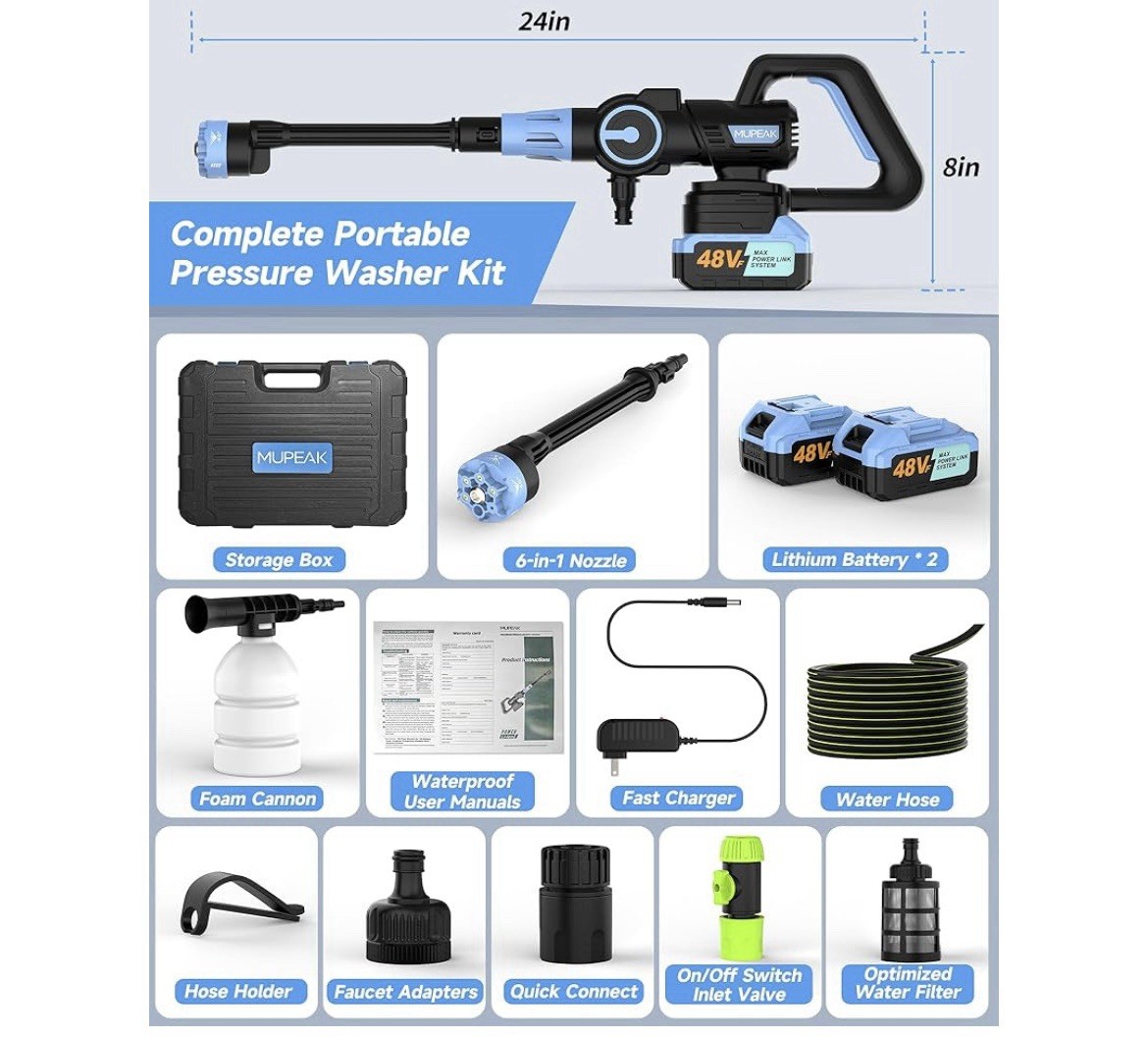 Brushless Cordless Pressure Washer 1200 PSI Portable Washing Machine with 2 Ah
