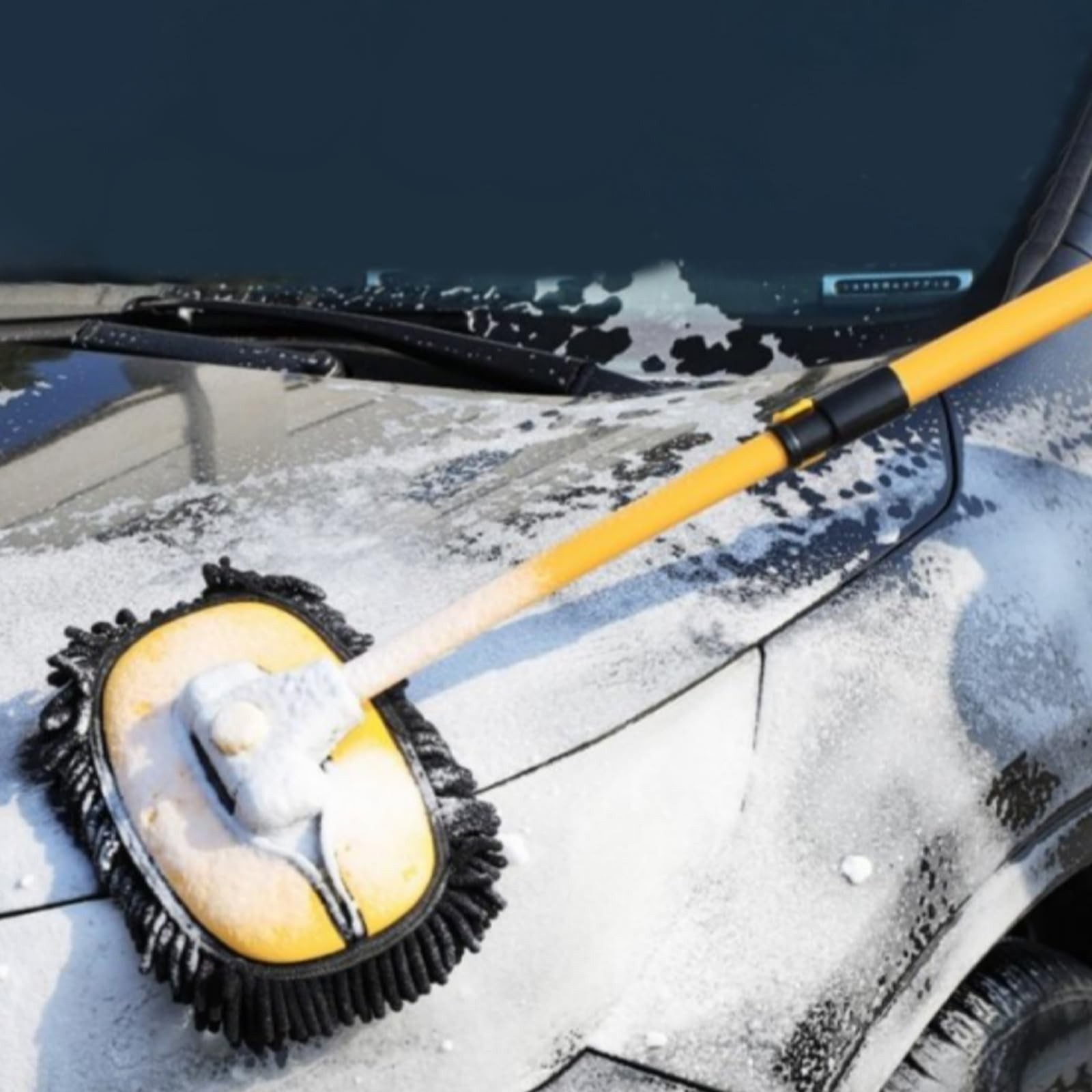 NEZENO 57” Car Wash Brush with Long Handle 23.2 to 43.3 inches, Yellow