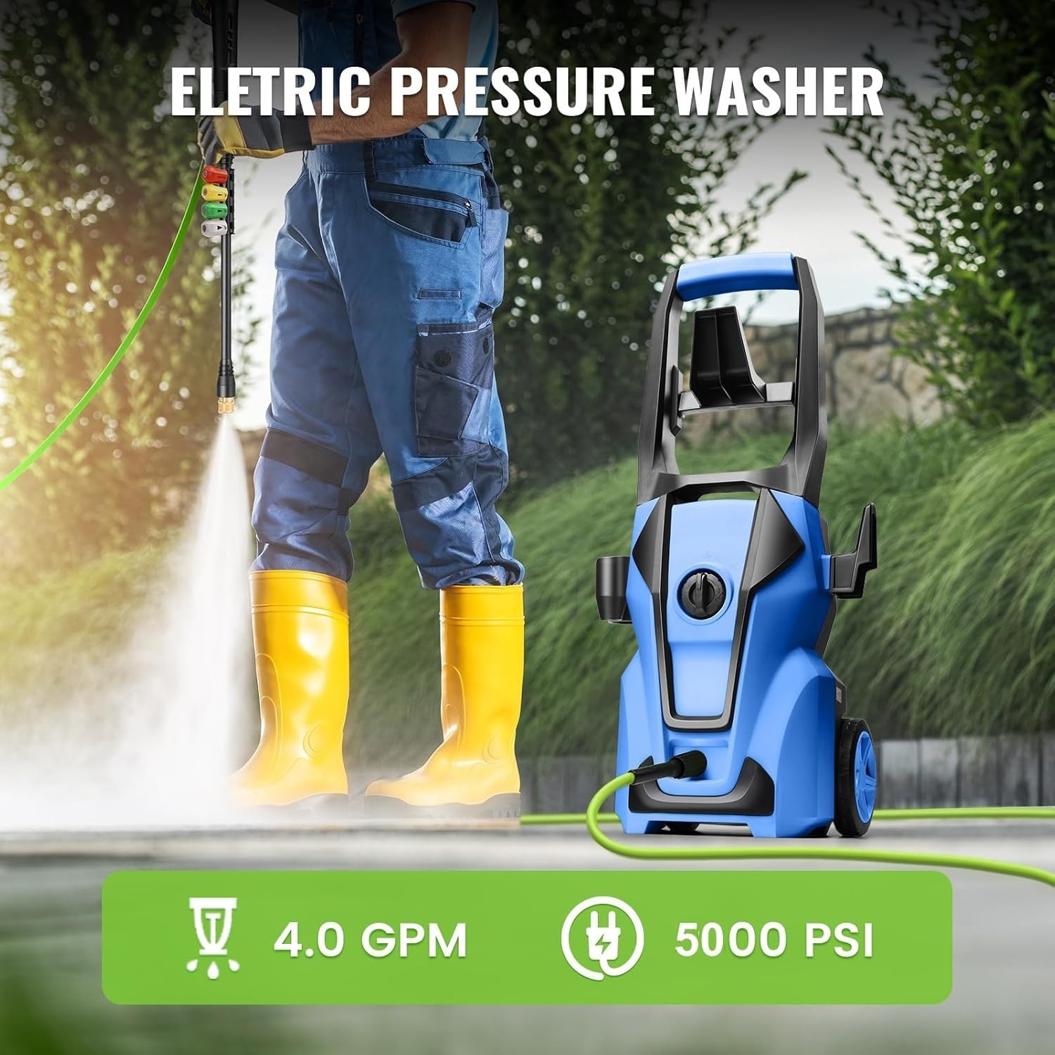 Compact & Powerful 5000PSI Electric Washer with Total Stop System – Deep Green