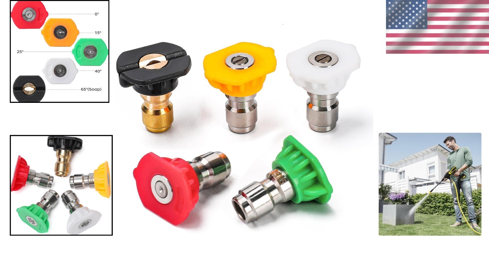 Professional 5 Nozzle Tips for Pressure Washers, 4000 PSI, Ideal for Home & Cars