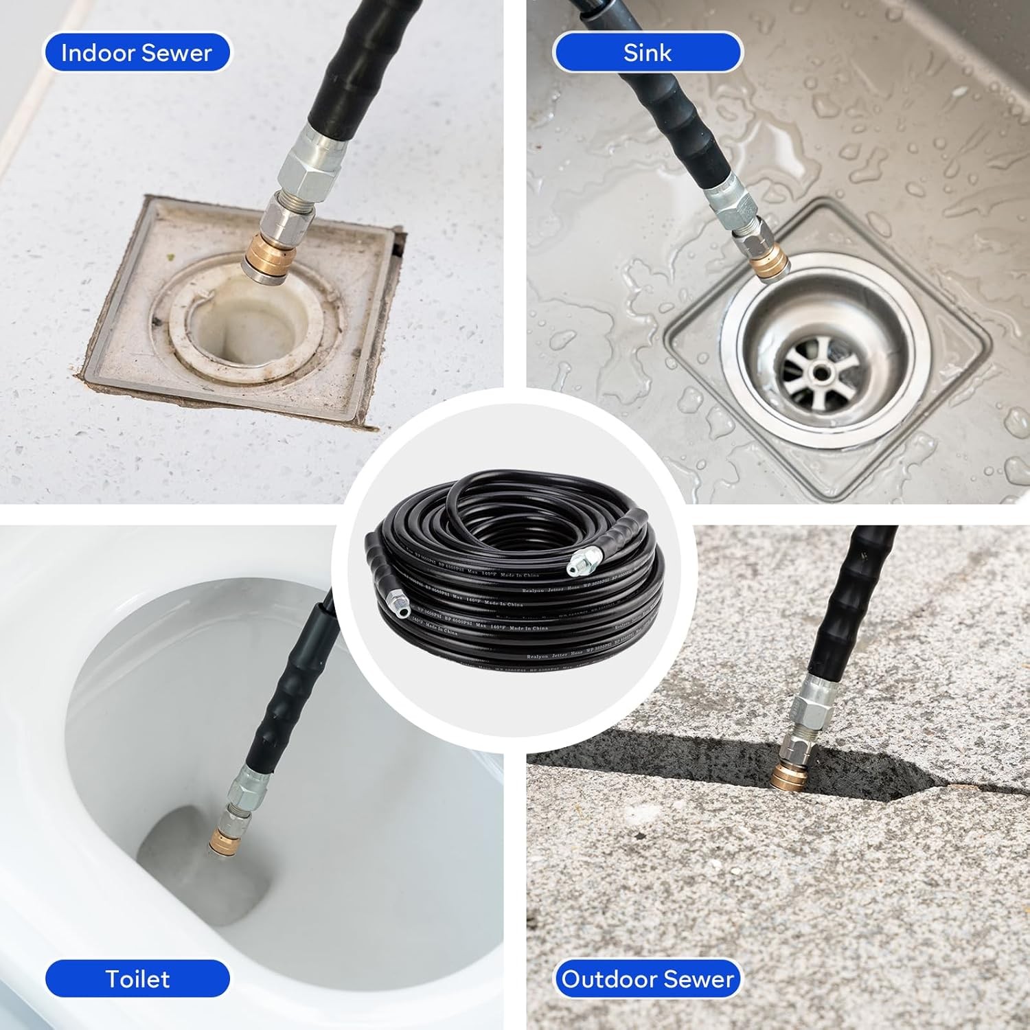 100ft 58mm Pressure Washer Sewer Jetter Kit Drain Cleaning Sewer Equipment Tools