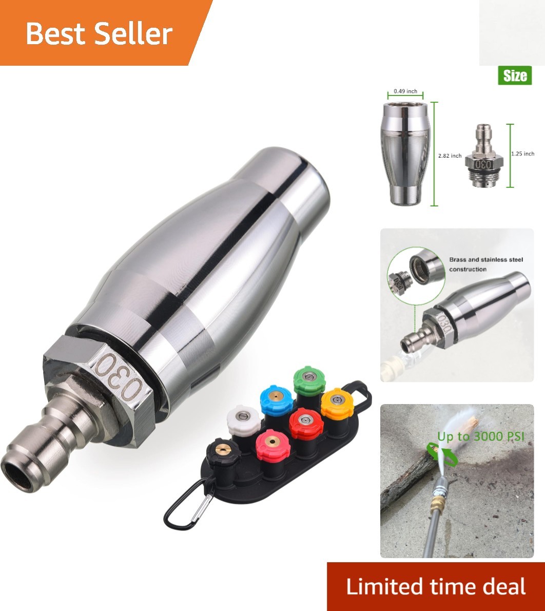 Stainless Steel Turbo Nozzle with 7 Spray Tips for Efficient Pressure Washing