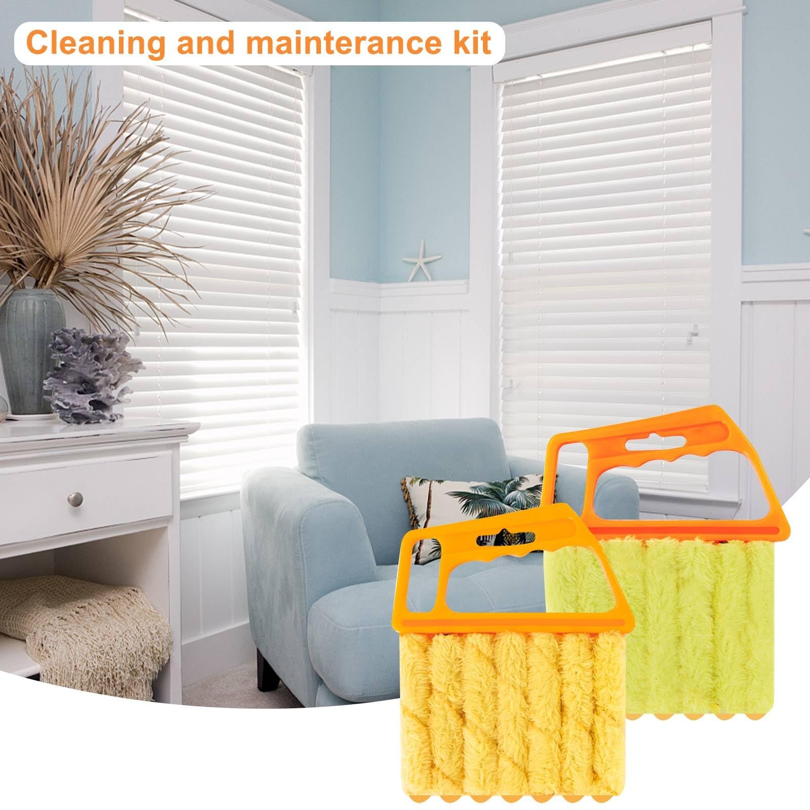 2 Pcs Blind Cleaner – Washable Window Duster Orange、yellow