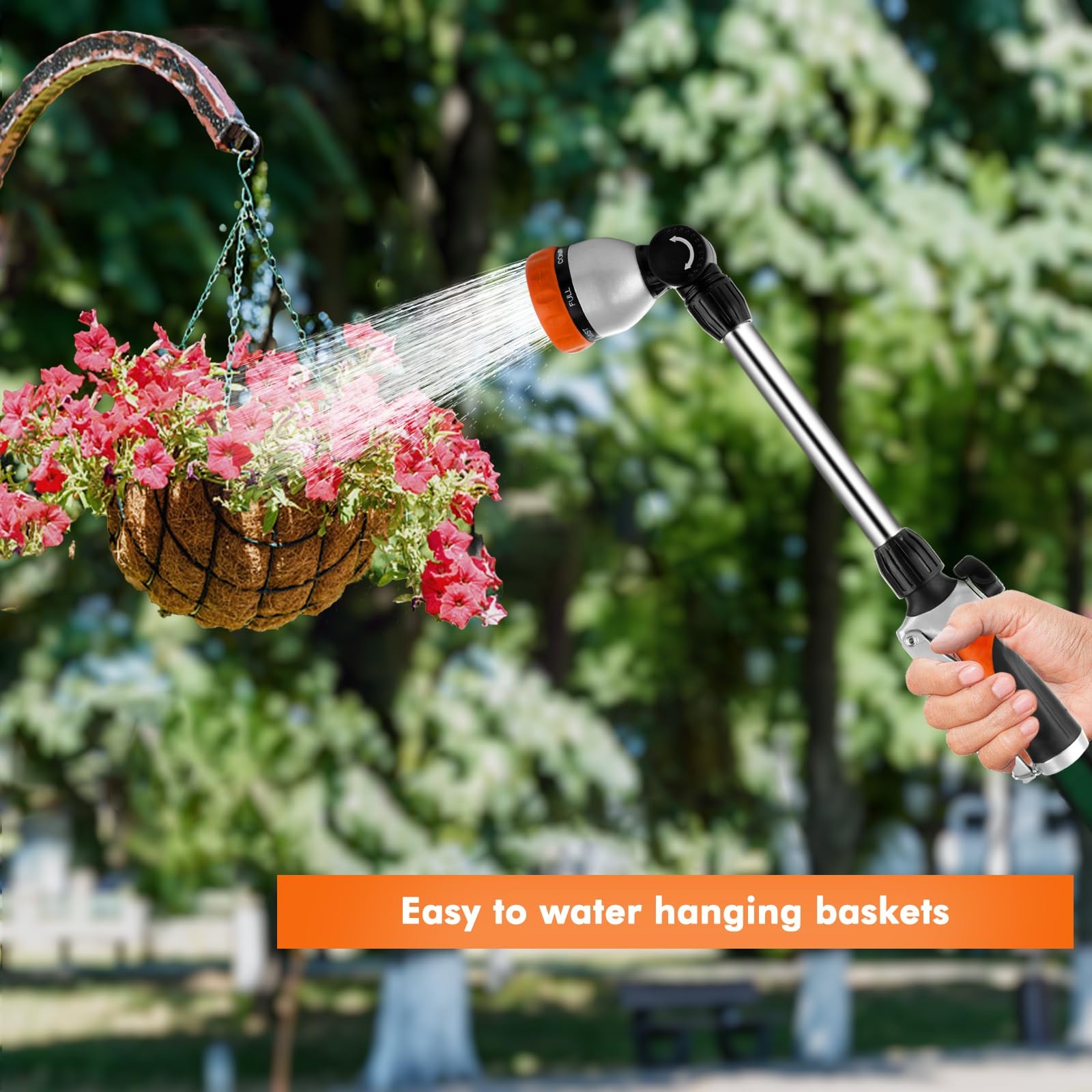 Metal Watering Wand, Heavy Duty Garden Hose Wand with 180° Swivel Ratcheting Hea