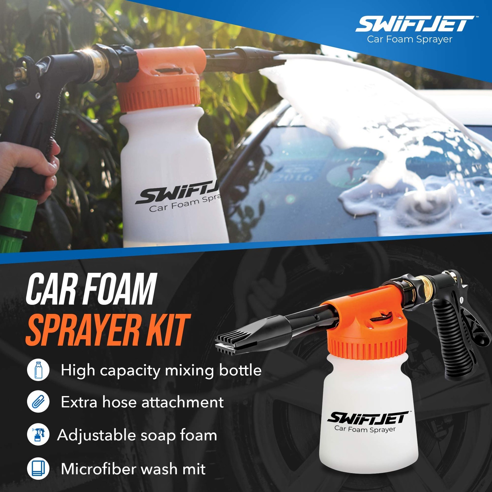 Car Wash Foam Gun + Microfiber Wash Mitt – Foam Cannon Works with Any Soap – …