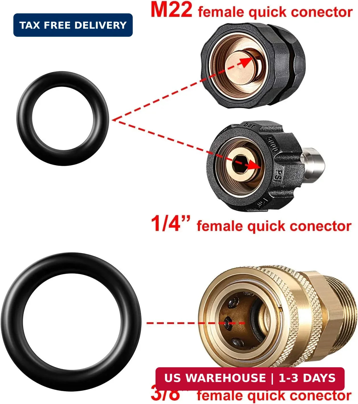 Tatuo 50 Pieces Power Pressure Washer O-Rings Replacement for 1/4 inch, 3/8 inch