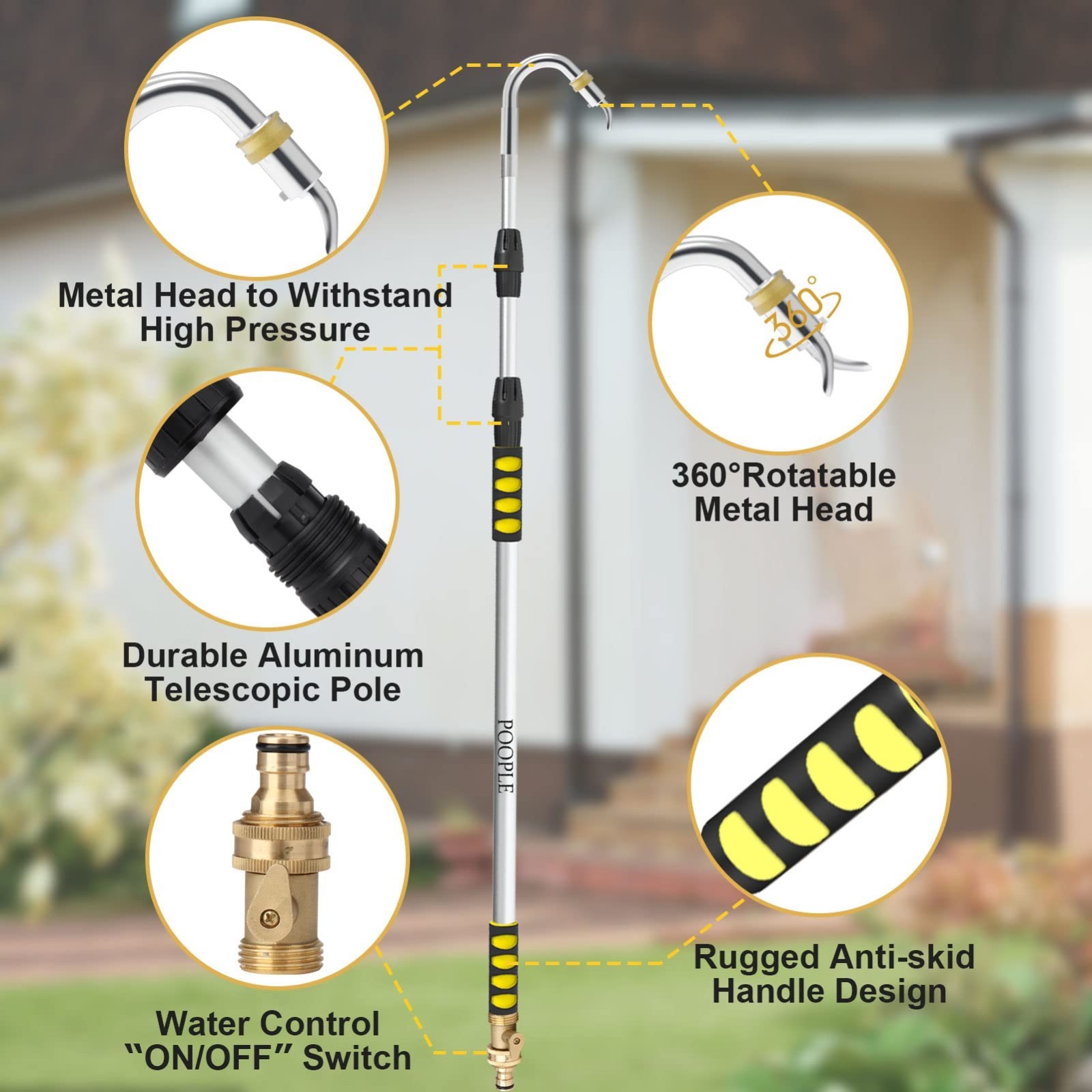 20FT Telescoping Gutter Cleaning Tool, 360° Metal Head, Hose Attachment, Easy Re