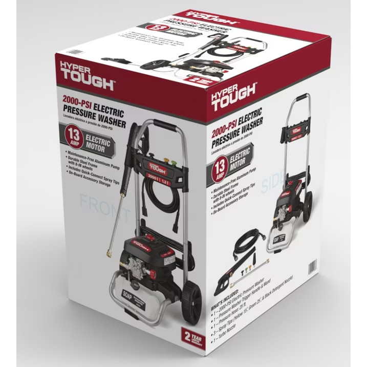 Hyper Tough Electric Pressure Washer, 2000 PSI, 1.2 GPM, 1800W Motor, Cold