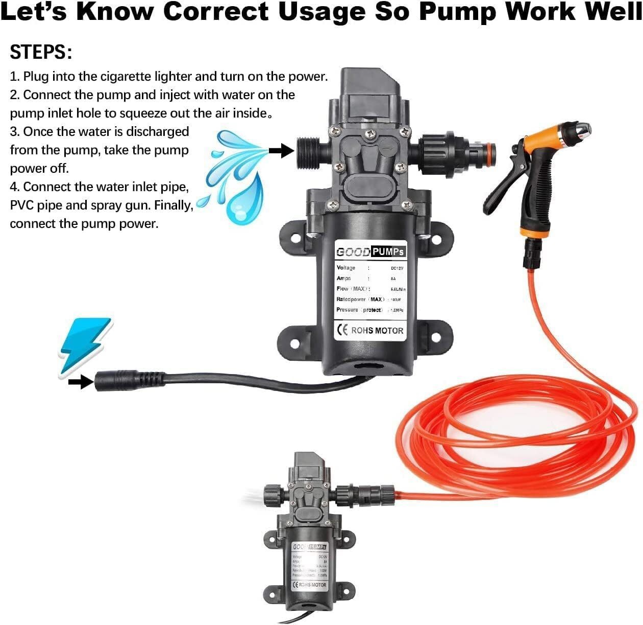 12V Pressure Washer For Car Portable Power Washer 130PSI Self-Priming Wash Pump