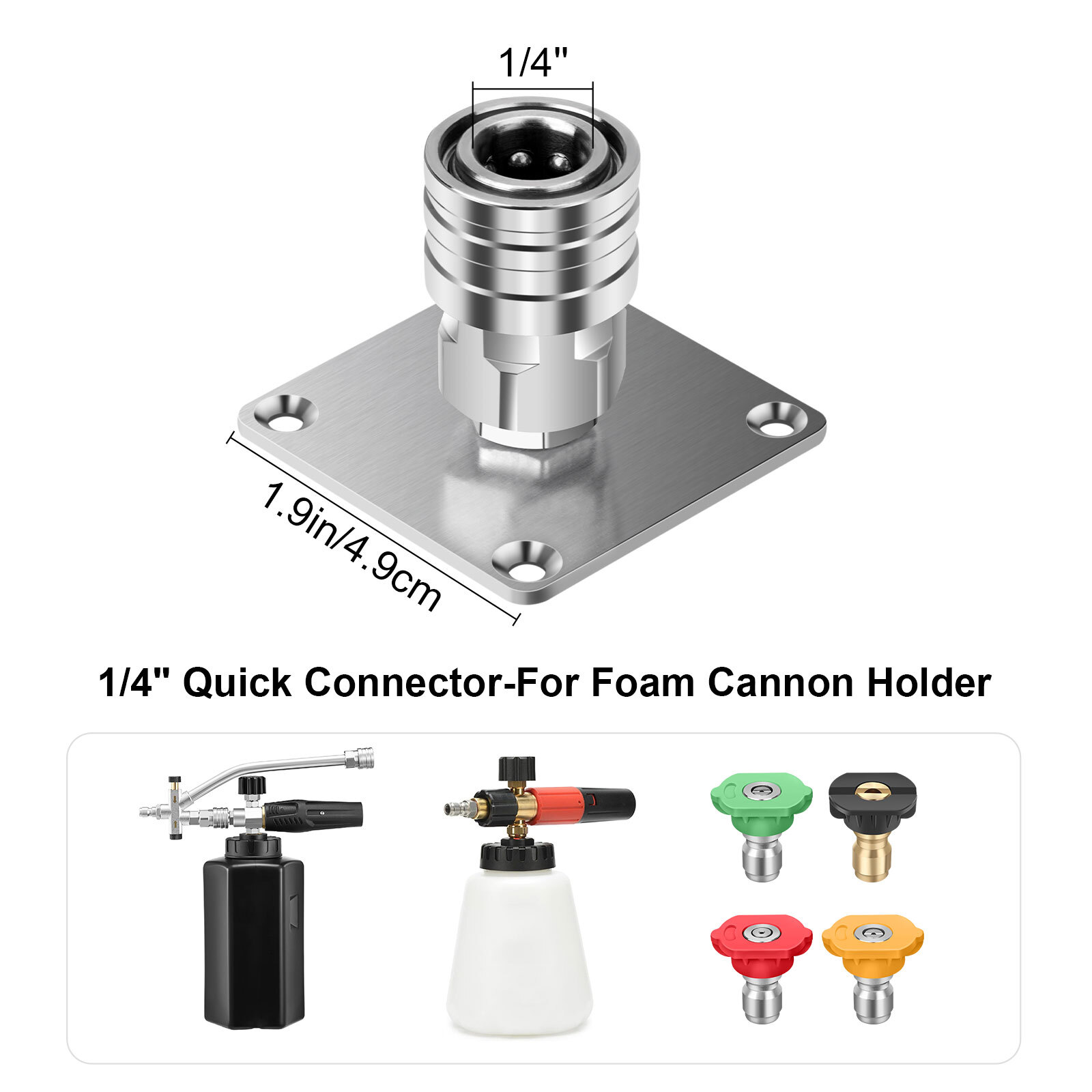 Stainless Steel Foam Cannon Mount Rack 1/4″ Quick Connect Pressure Washer Holder