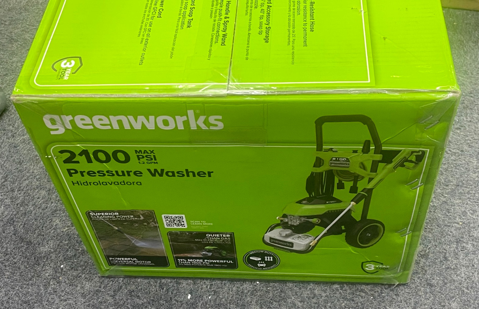 Greenworks 2100 PSI 1.2 GPM Electric Pressure Washer 25Ft Hose 35Ft GPW2100