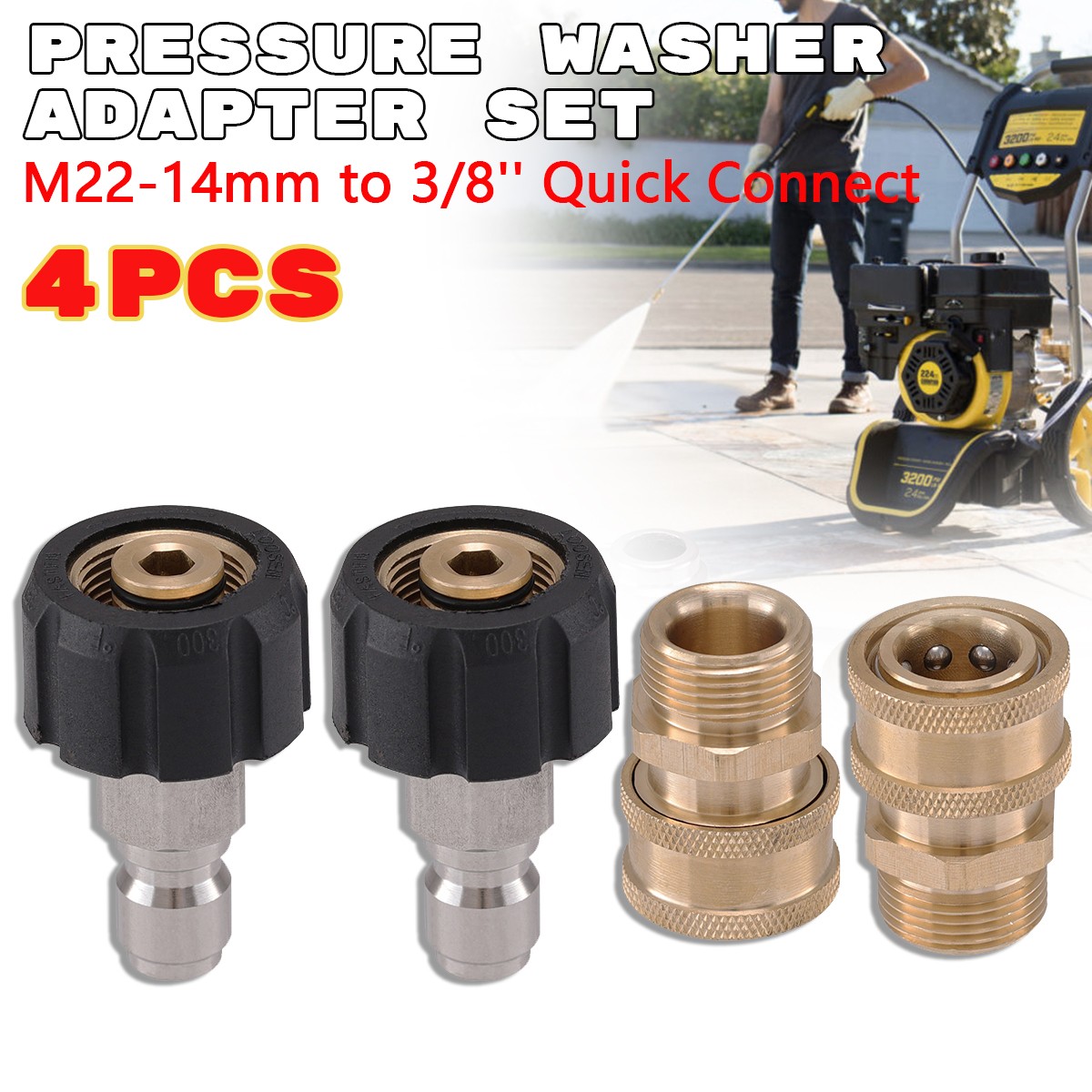 M22-14mm to 3/8” Connect Pressure Washer Adapter Set Quick Kit M22 Swivel US
