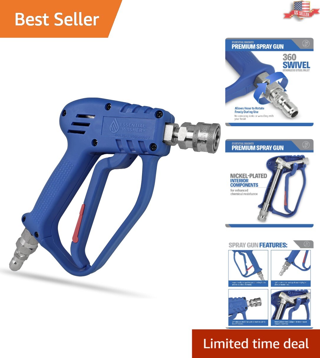 Reliable Compact Pressure Washer Gun – Stainless Steel Swivel – Stubby Design