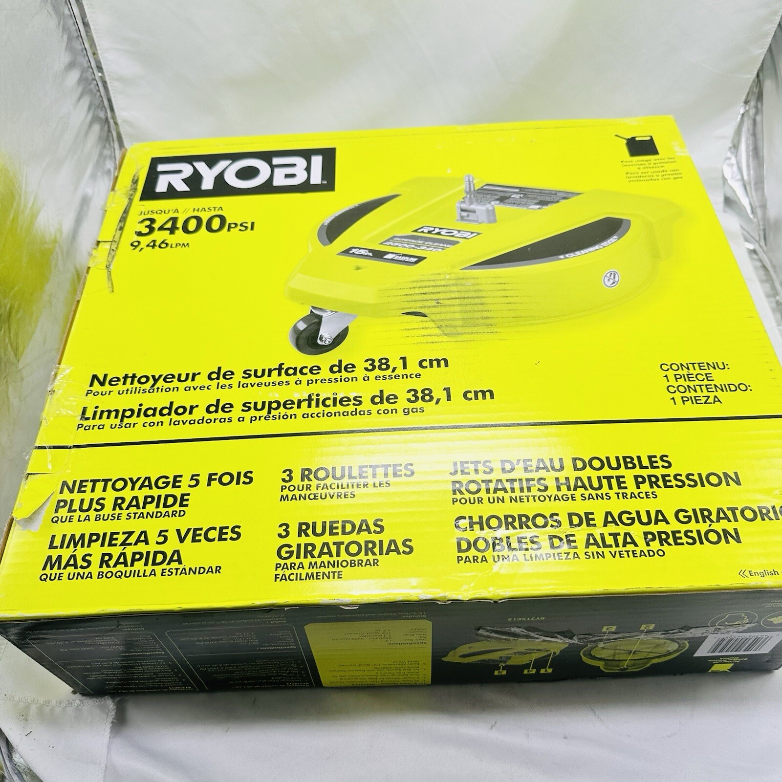 RYOBI 15 in. 3400 PSI Gas Pressure Washer Surface Cleaner Caster Wheels RY31SC15