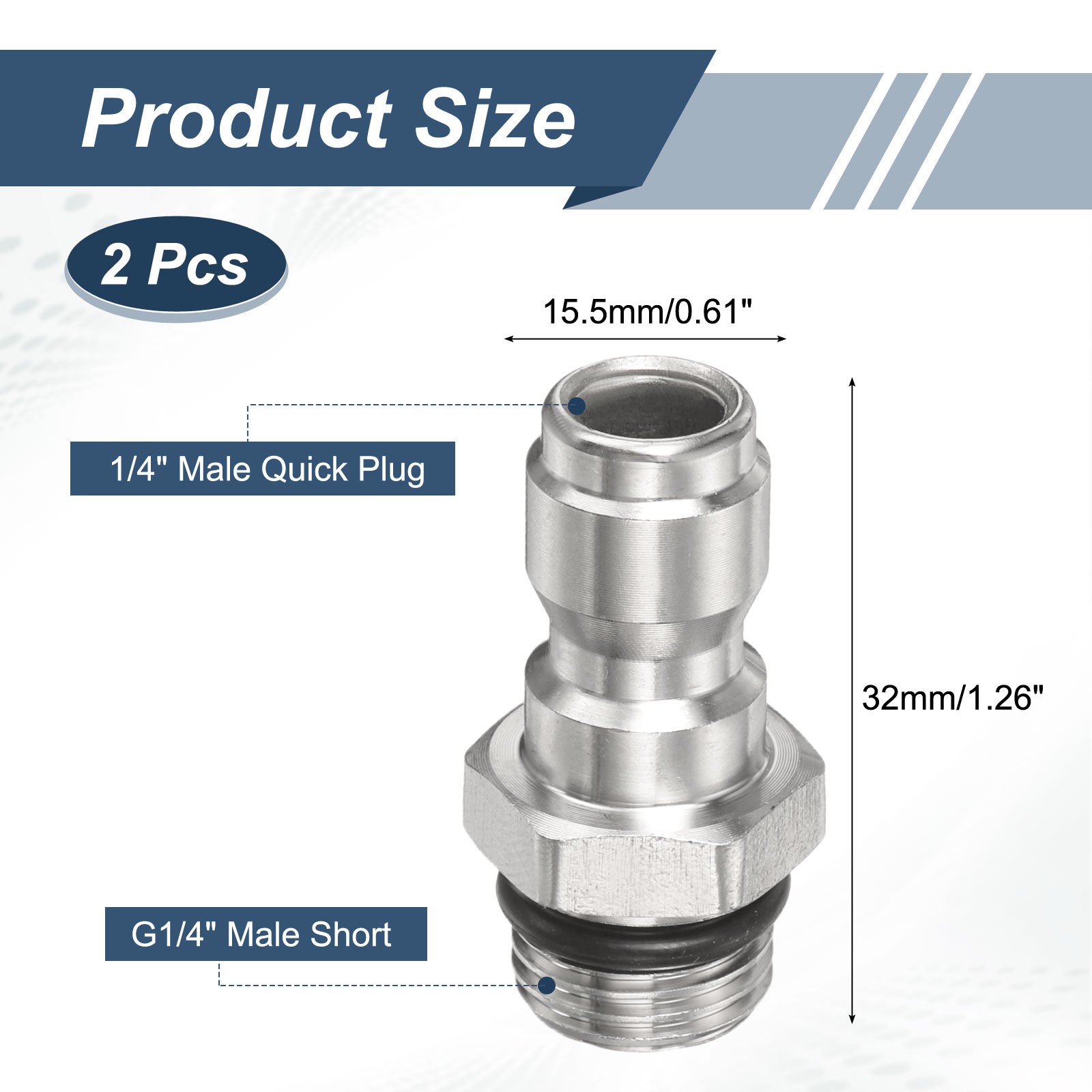 2Pcs Pressure Washer Adapter, 1/4″ Male Quick Plug to G1/4″ Male Short