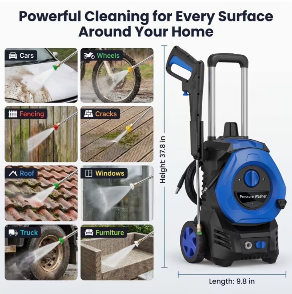 4800PSI Max 3.6GPM, Electric Pressure Washer with 4 Quick Connect Nozzles