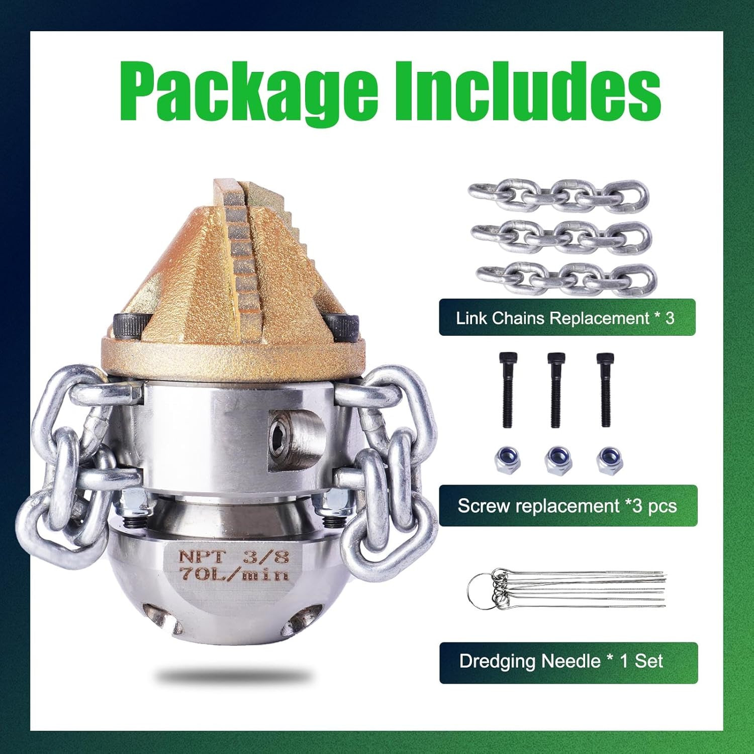3/8″ NPT Sewer Jetter Rotating Nozzle for 2900 PSI Pressure Washers
