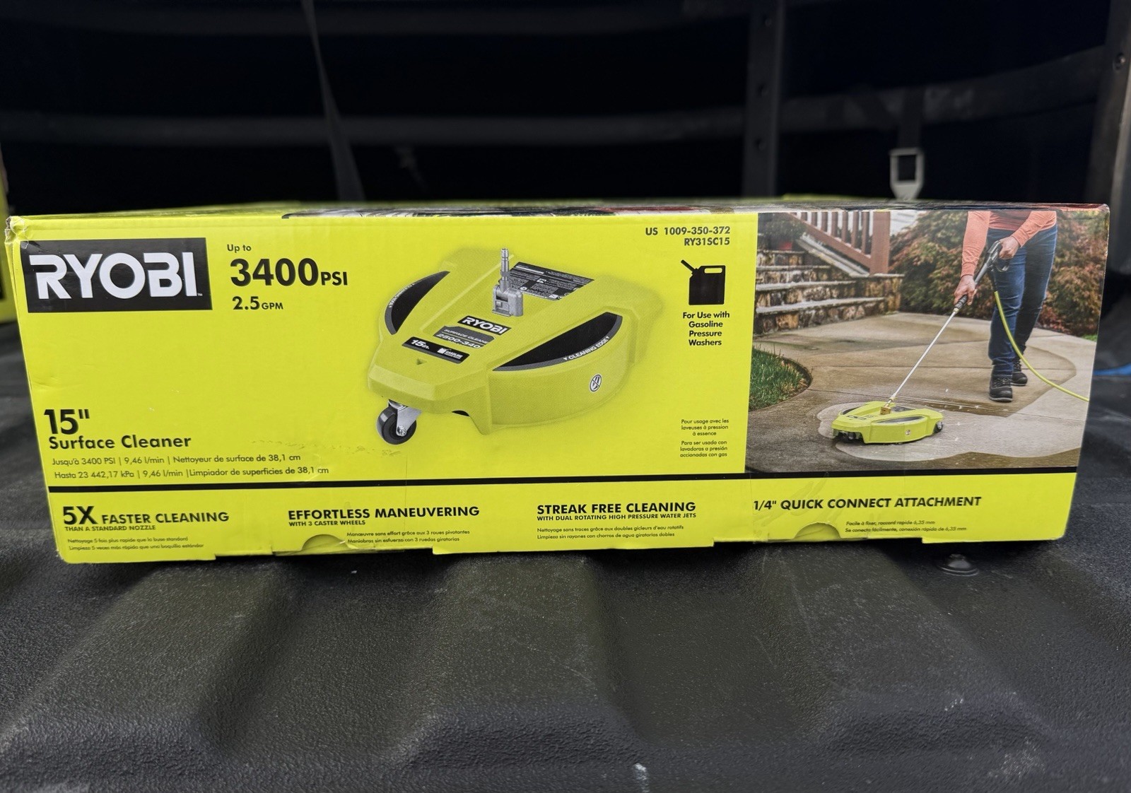 Ryobi 15 in. 3400 PSI Gas Pressure Washer Surface Cleaner with Caster Wheels New
