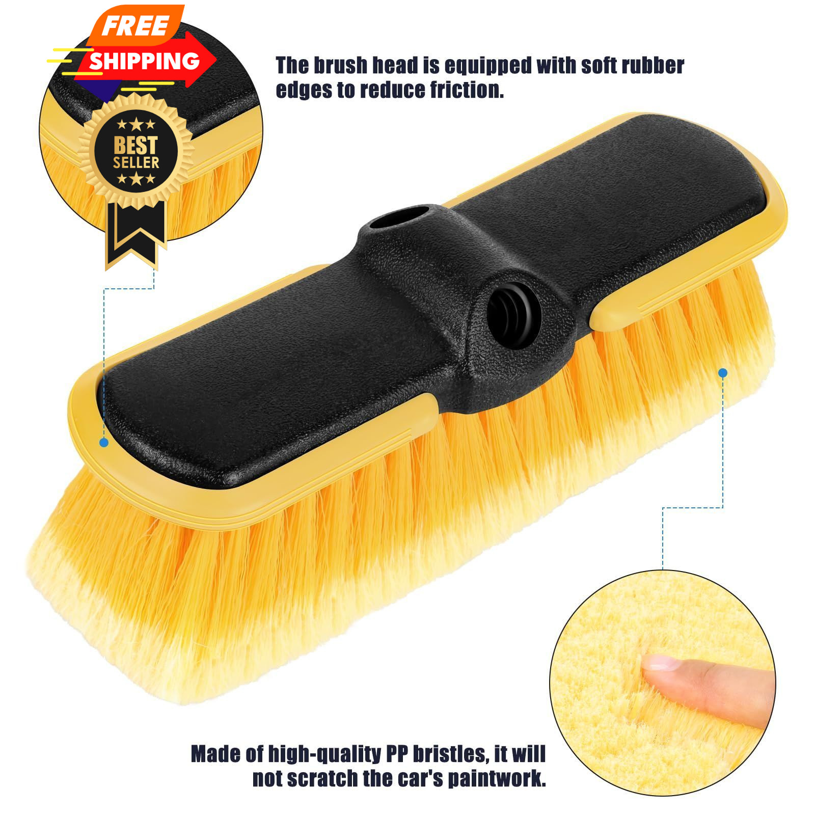 10 Inch Car Wash Brush Head, Scrub Attachment 10 inches, Black+yellow