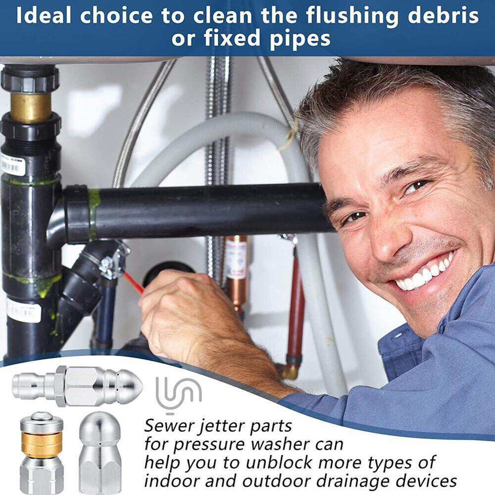Pressure Washer 1/4” Male Drain Sewer Cleaning Pipe Jetter Rotating Nozzle Tool