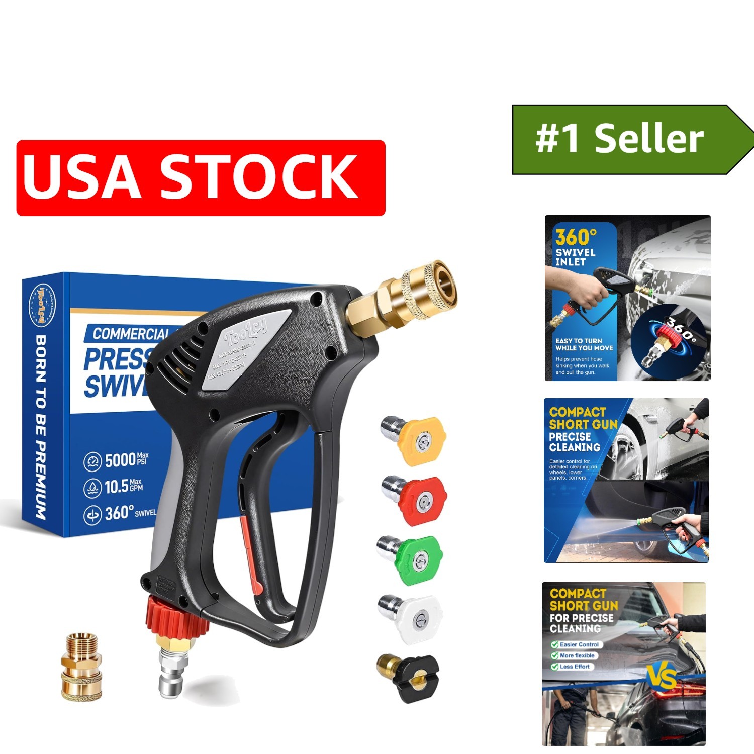 5000 PSI Pressure Washer Gun: 360° Swivel & Ergonomic Grip for Easy Use