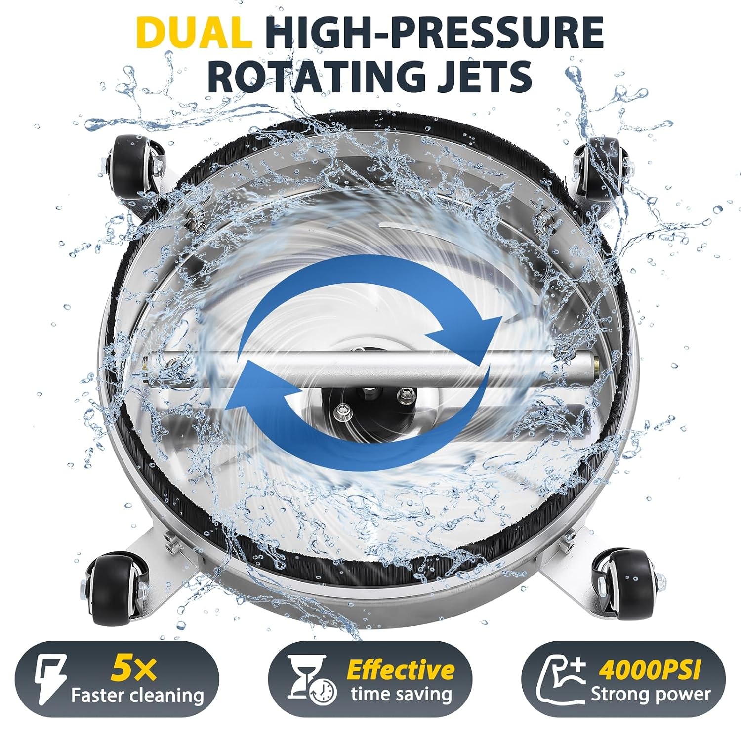 Pressure Washer Surface Cleaner Attachment with 4 Wheels Quick Plug 1/4