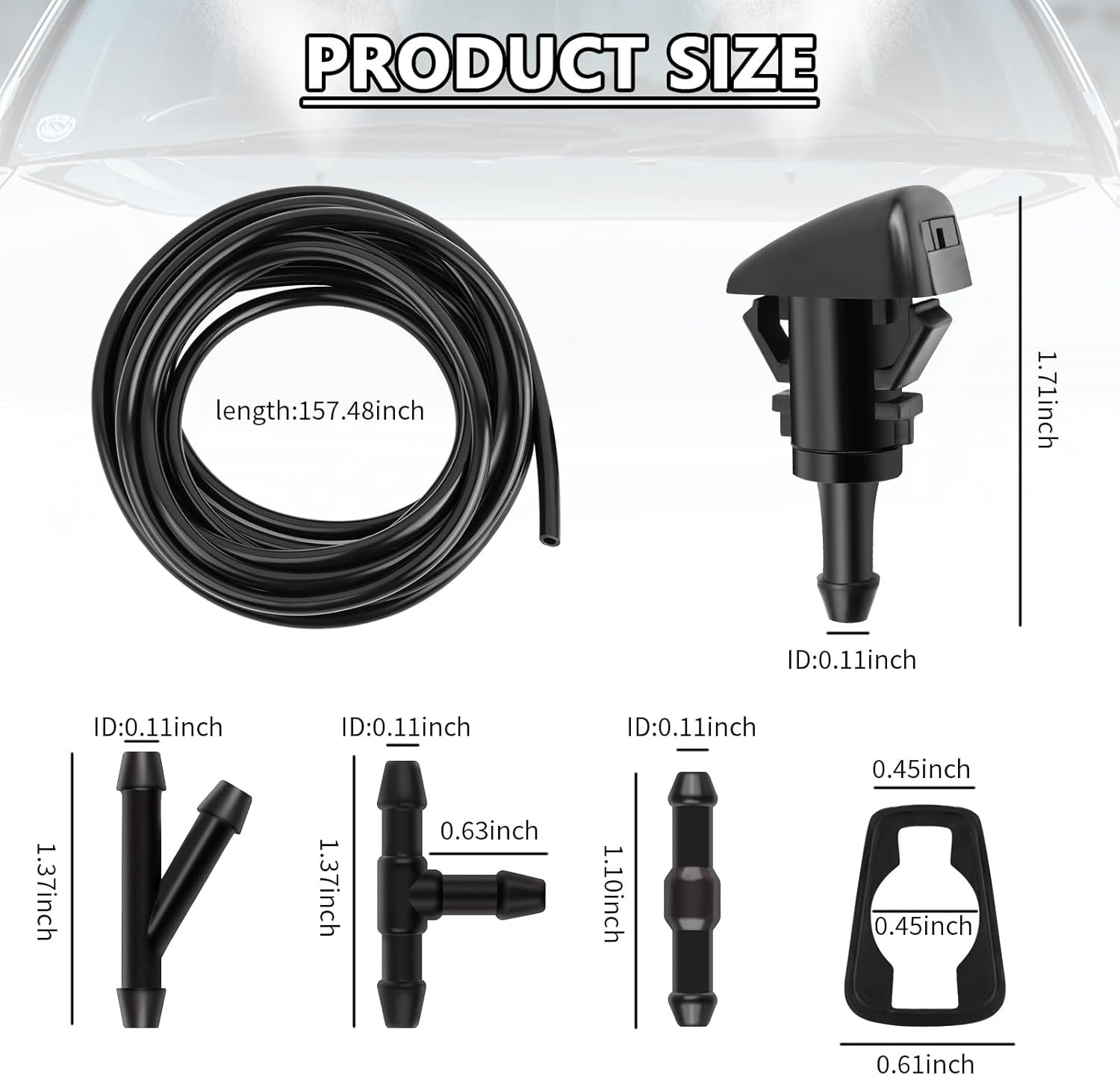 22 Pc Windshield Washer Hose Kit 13 Ft, Fan Nozzles, Dodge, Chrysler, Ram, Jeep
