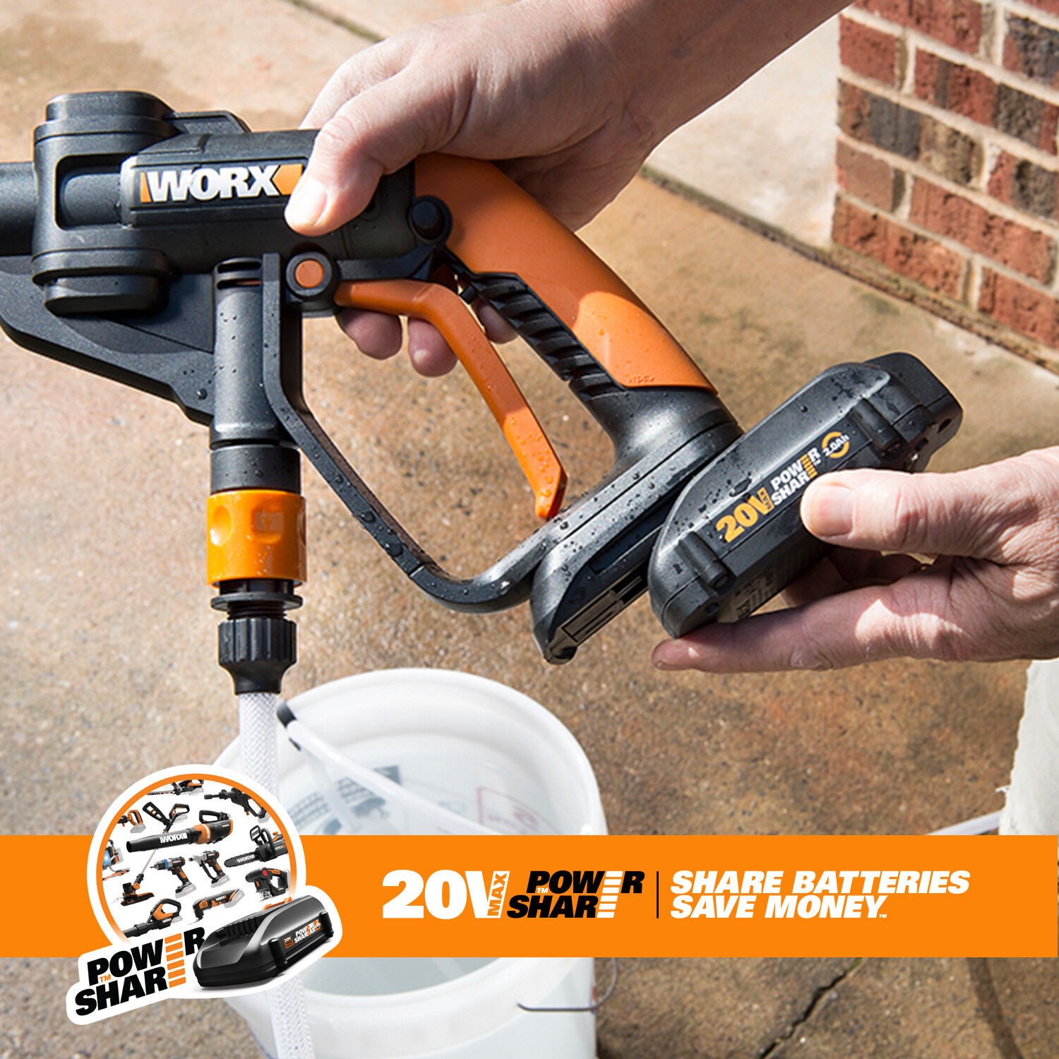 WG620.1 Worx 20V Max Lithium Hydroshot Cordless Portable Power Cleaner Kit CR