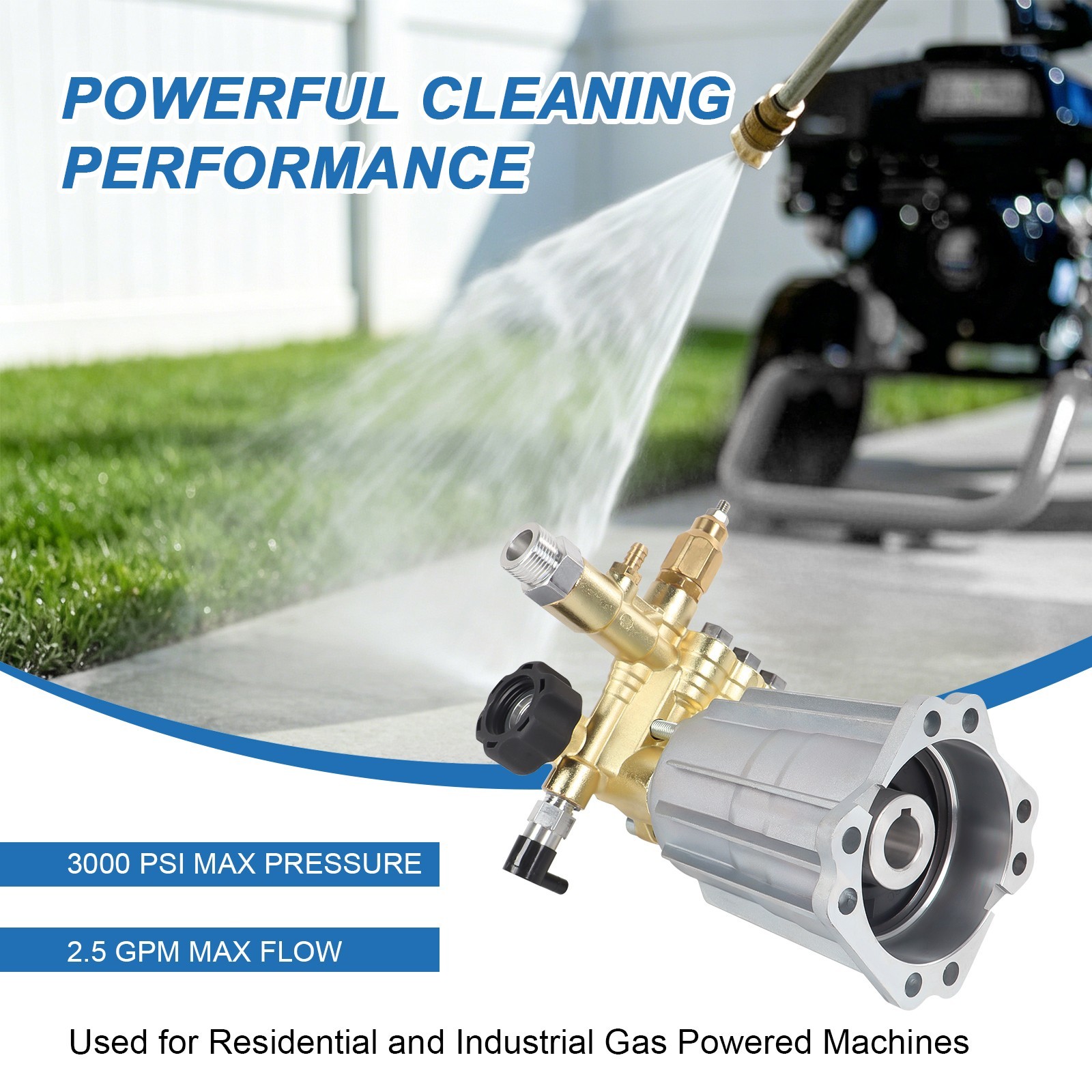 RMV2.5G30 PRESSURE WASHER PUMP AXIAL, 2.5GPM 3000 PSI, 3400 RPM, 3/4″ SHAFT