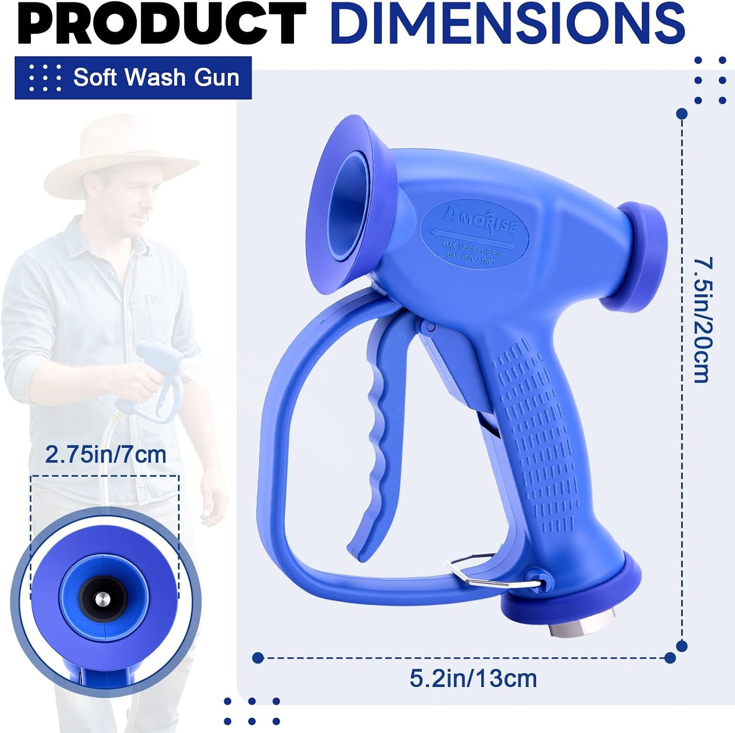 176 PSI 13.2 GPM Soft Wash Gun with 1/2″ BSP Inlet Swivel
