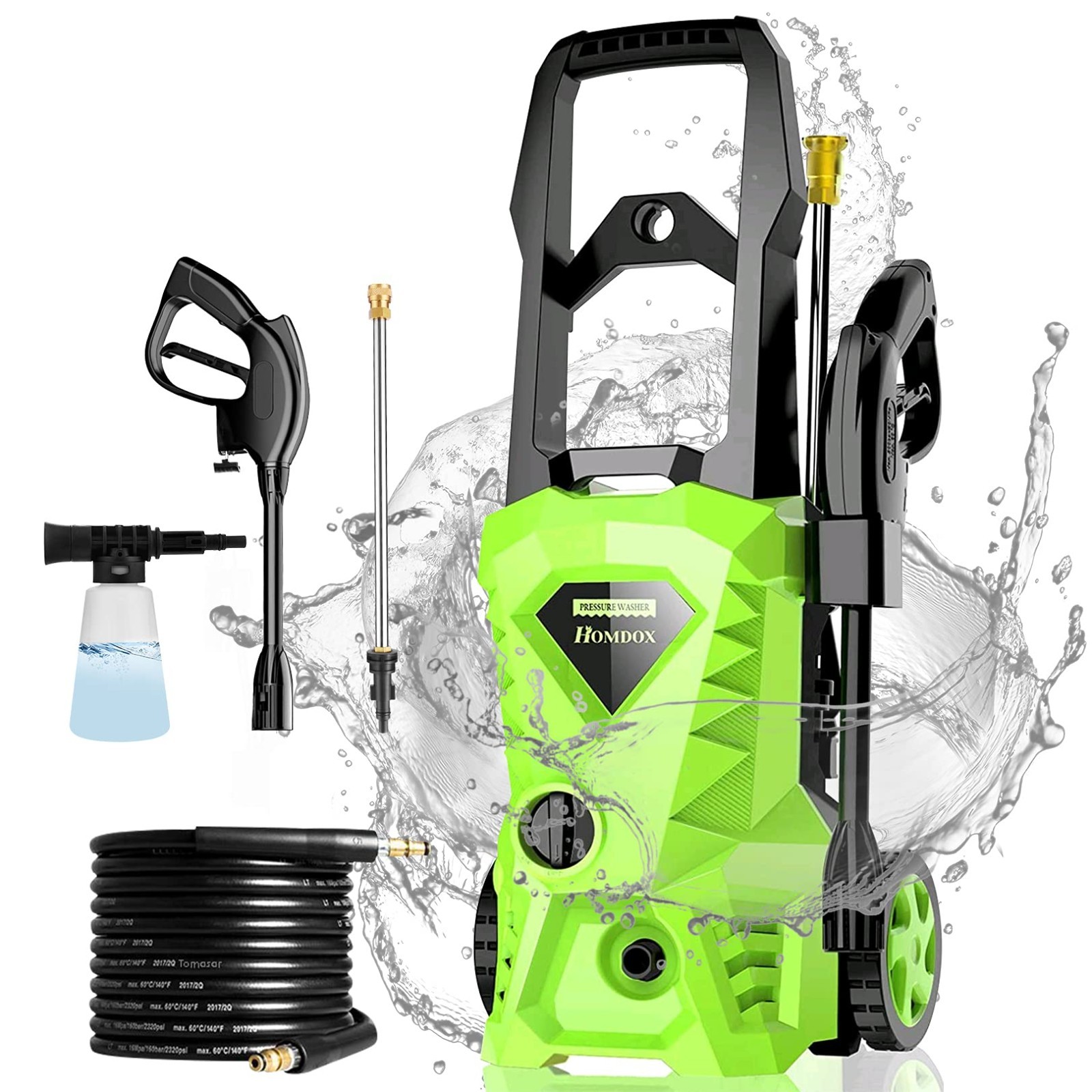 Homdox 2500 PSI Max 1900 PSI Rated Electric Pressure Washer 1600W -NEW