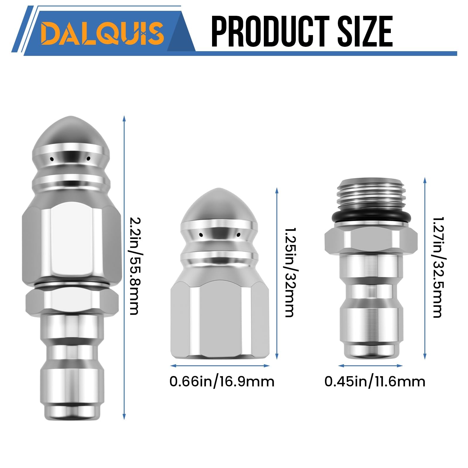 DALQUIS 2 Sets High Pressure Sewer Jetter Nozzle | Compact 5000 2Pcs, 1/4″