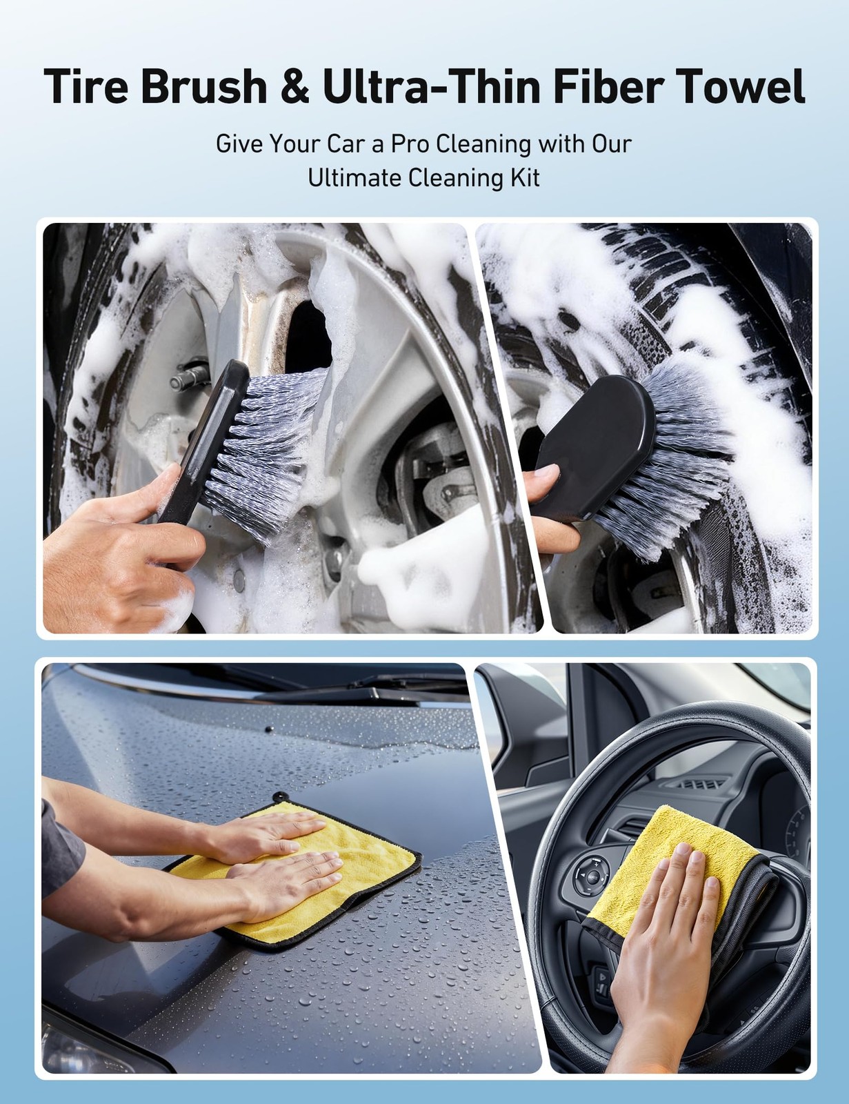 AstroAI 15°Curved Car Wash Brush with 43″ Long Handle and 43 inches, Yellow