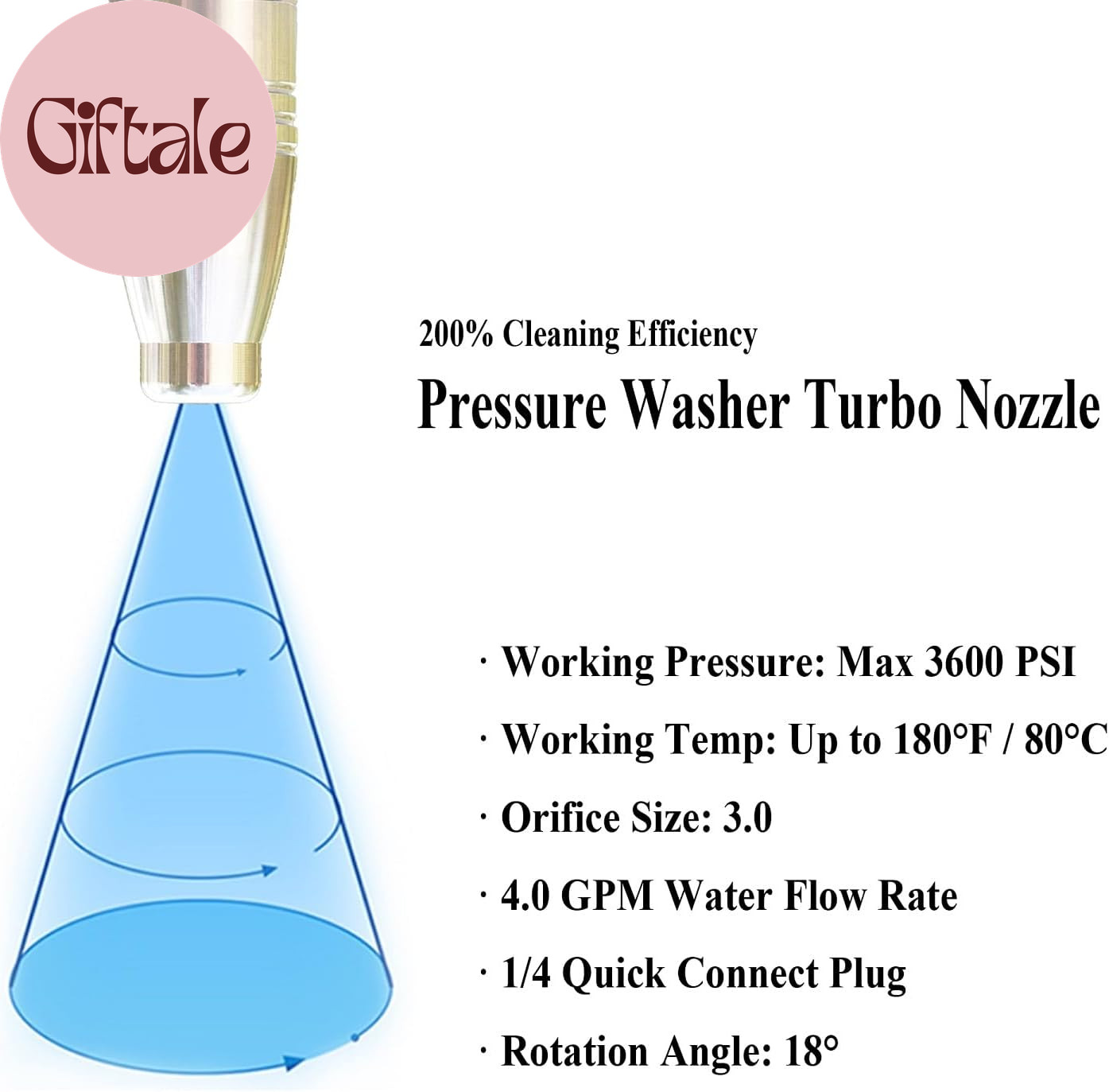 Turbo Nozzle Pressure Washer Tips, SUS 304 Stainless Steel 360°Rotating Turbo No